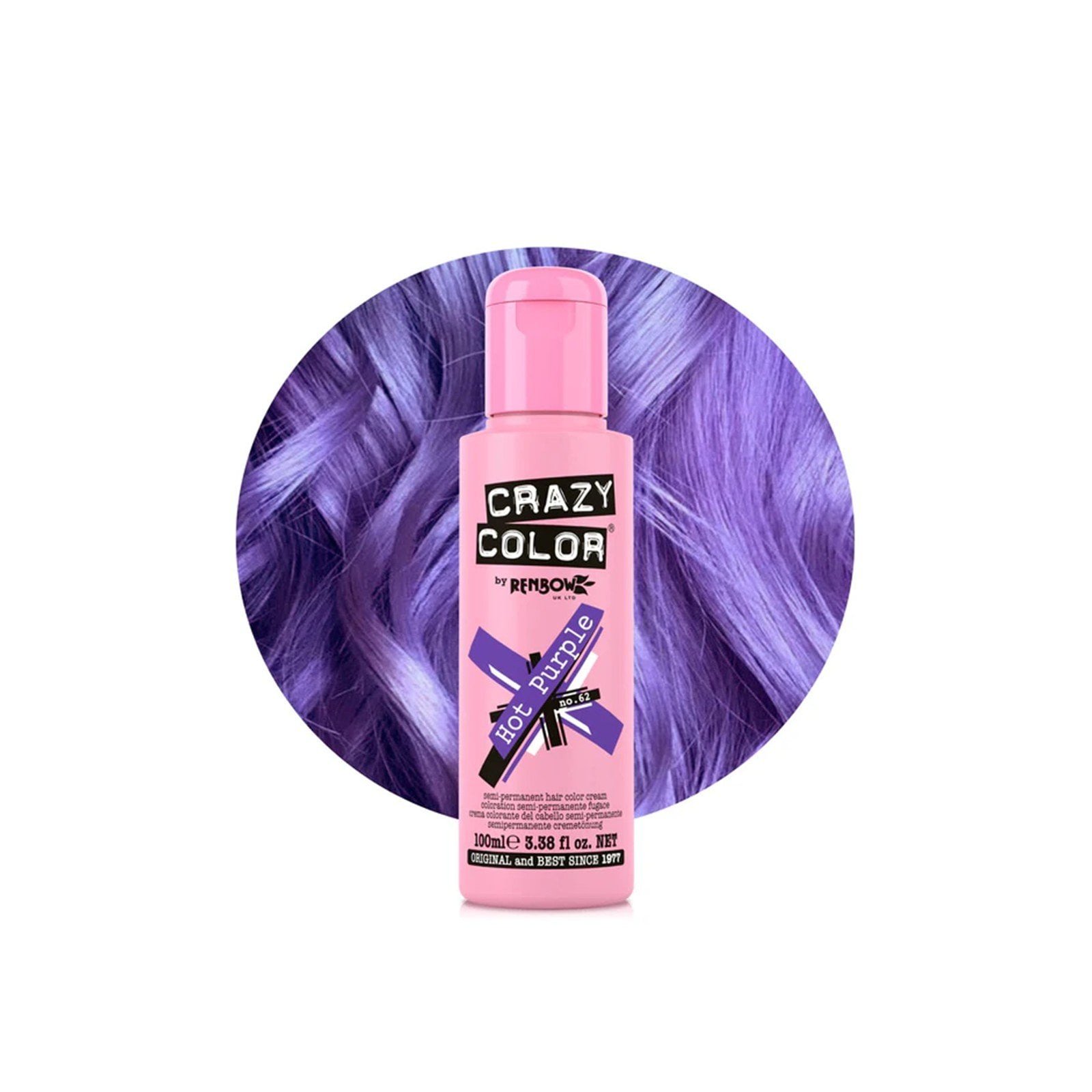 Crazy Color Semi-Permanent Hair Color Cream 62 Hot Purple 100ml