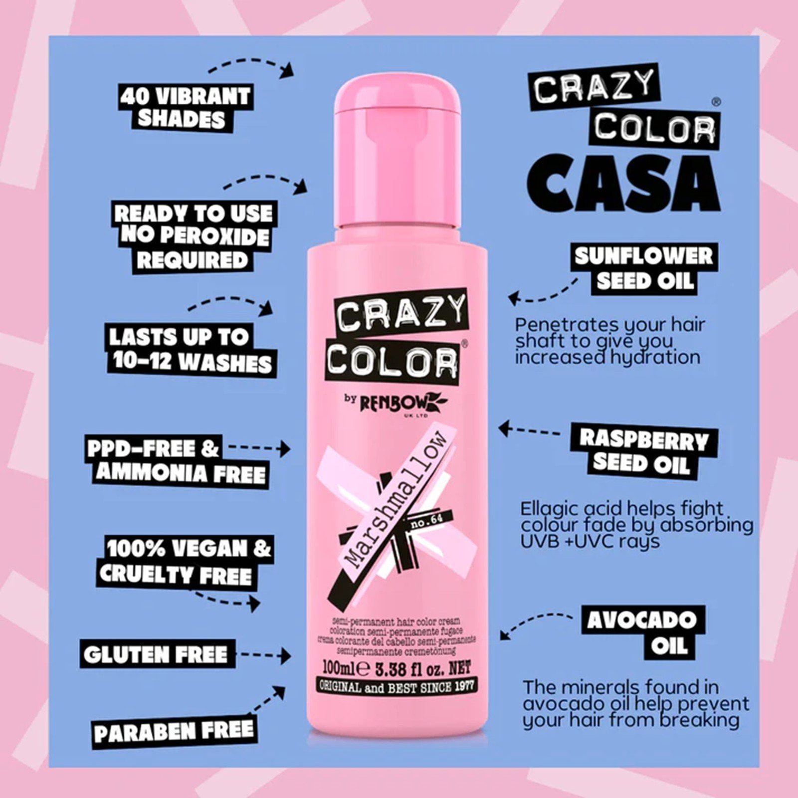 Crazy Color Semi-Permanent Hair Color Cream 64 Marshmallow 100ml (3.38floz)
