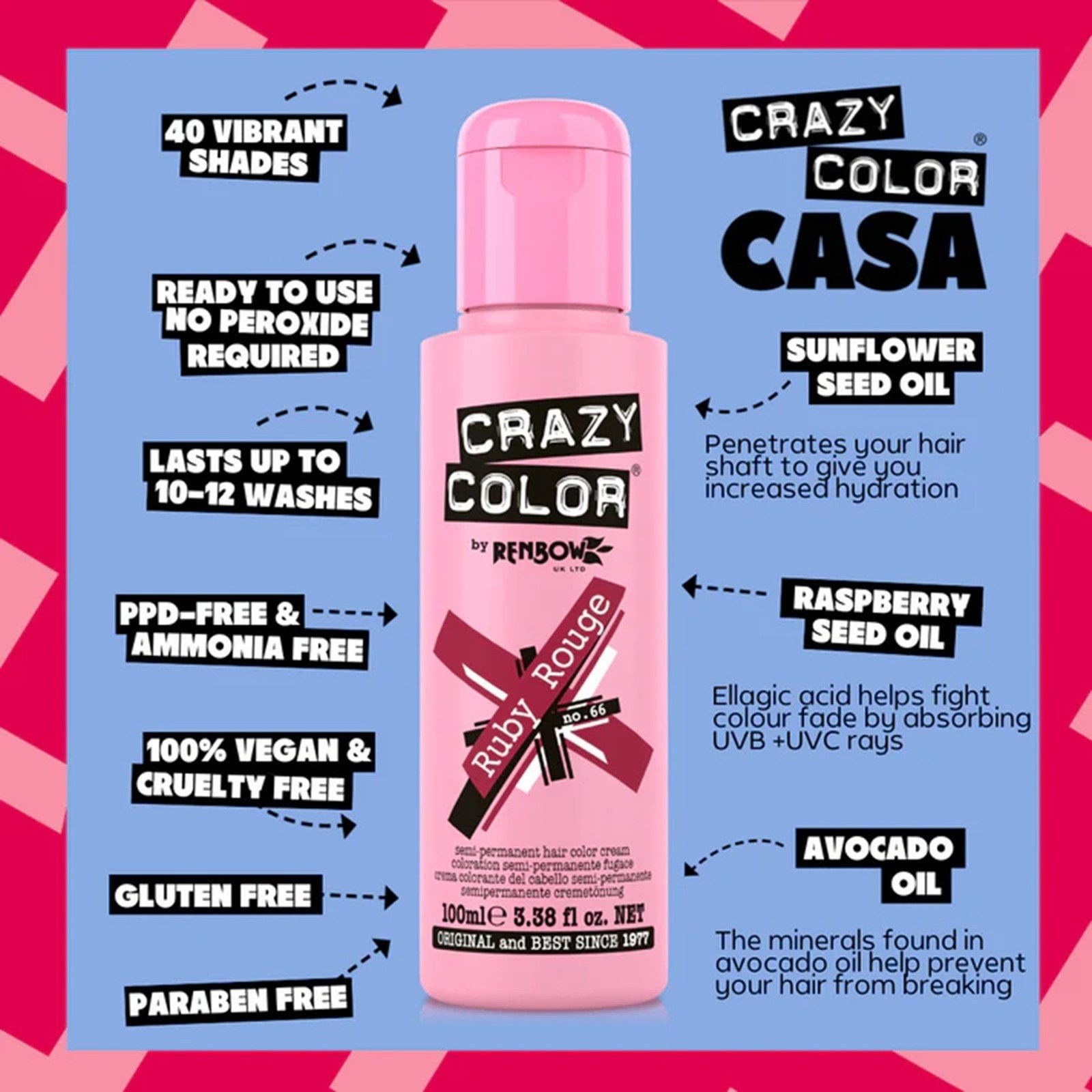 Crazy Color Semi-Permanent Hair Color Cream 66 Ruby Rouge 100ml