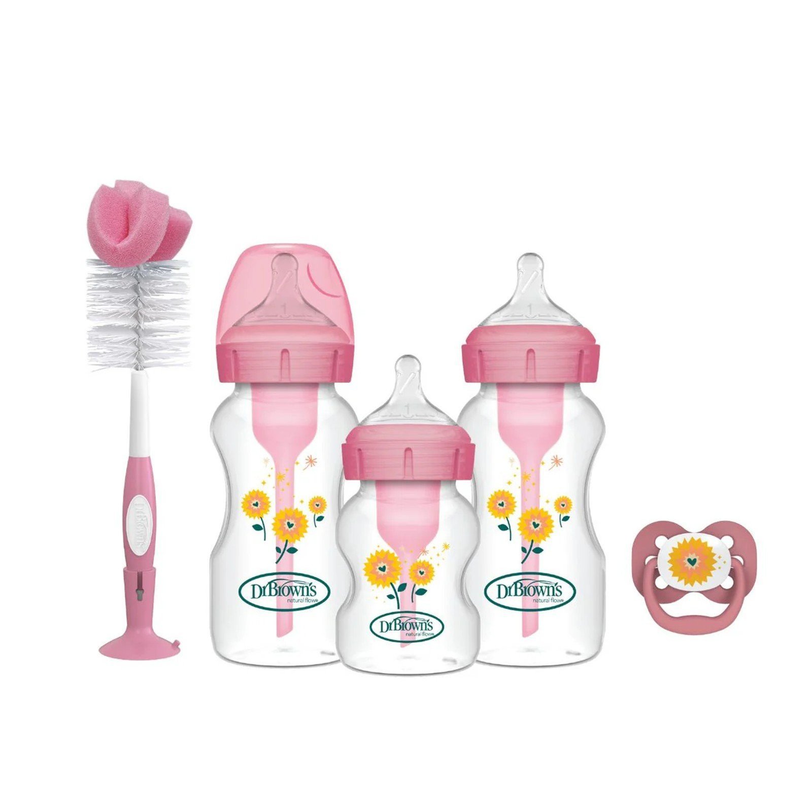 Dr. Brown's Options+ Anti-Colic Wide-Neck BPA-Free Plastic Pink Bottle Gift Set