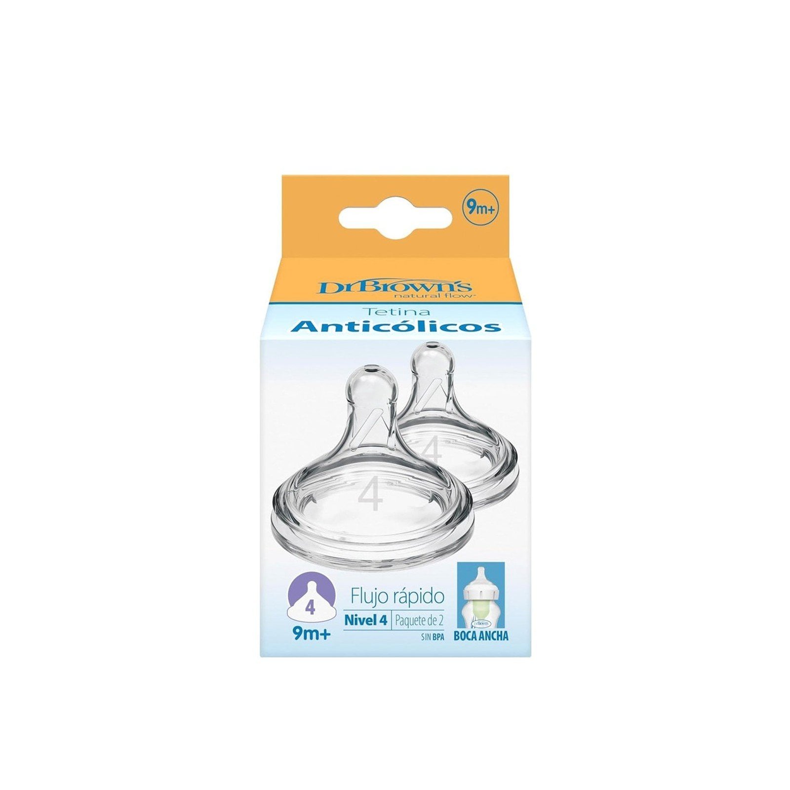 Dr. Brown's Options+ Fast Flow Wide-Neck Baby Bottle Silicone Nipple 9m+ x2