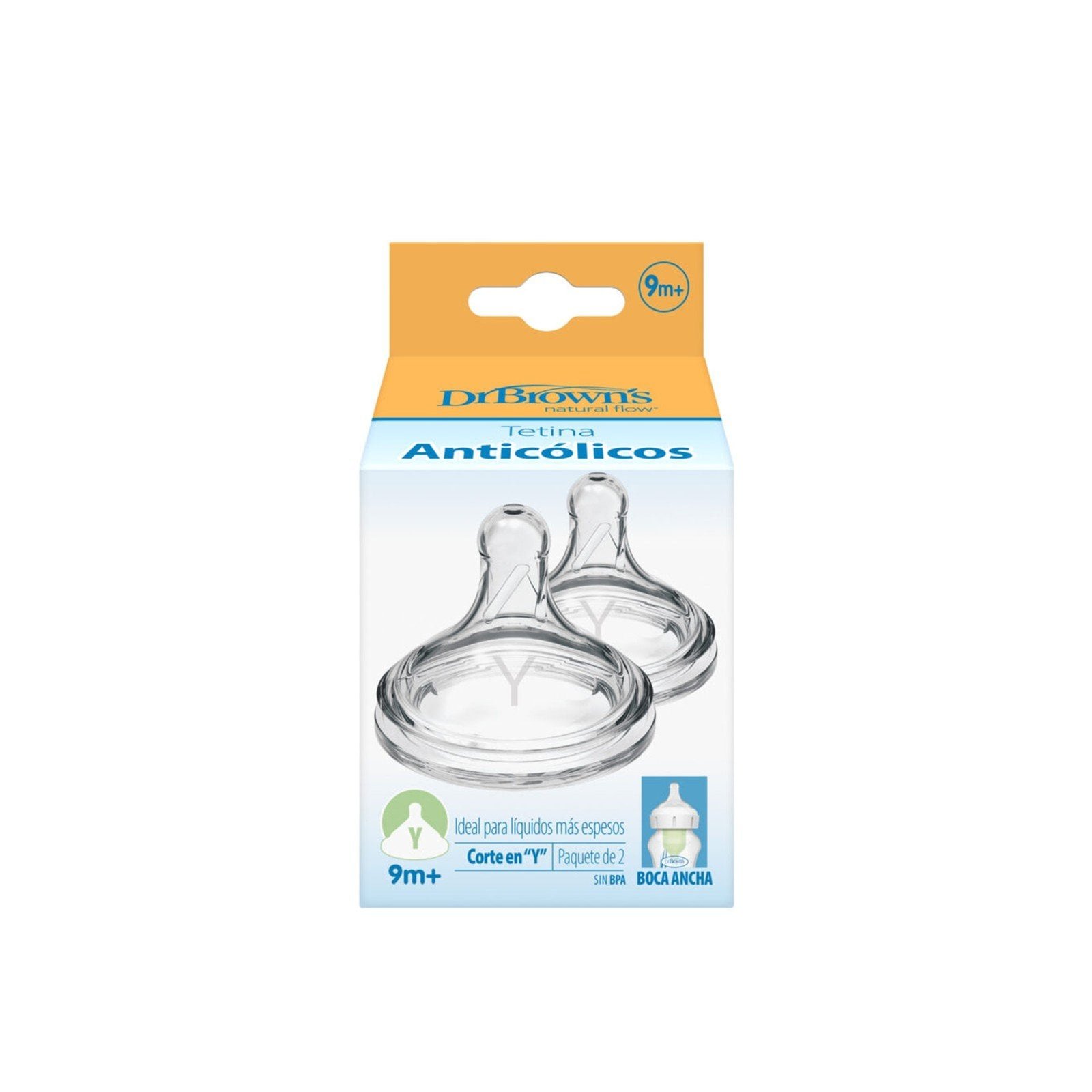 Dr. Brown's Options+ Wide-Neck BPA-Free Plastic Bottle Y-Cut Silicone Nipple 9m+ x2