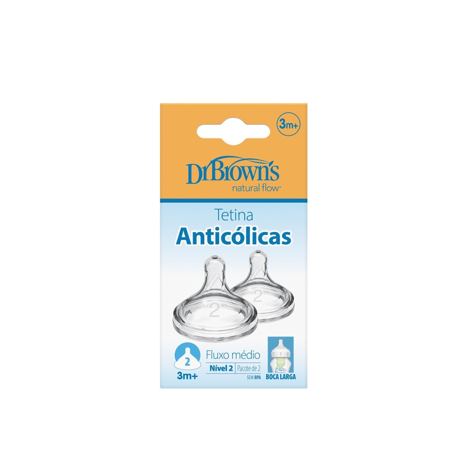 Dr. Brown's Options+ Medium Flow Wide-Neck Baby Bottle Silicone Nipple 3m+ x2