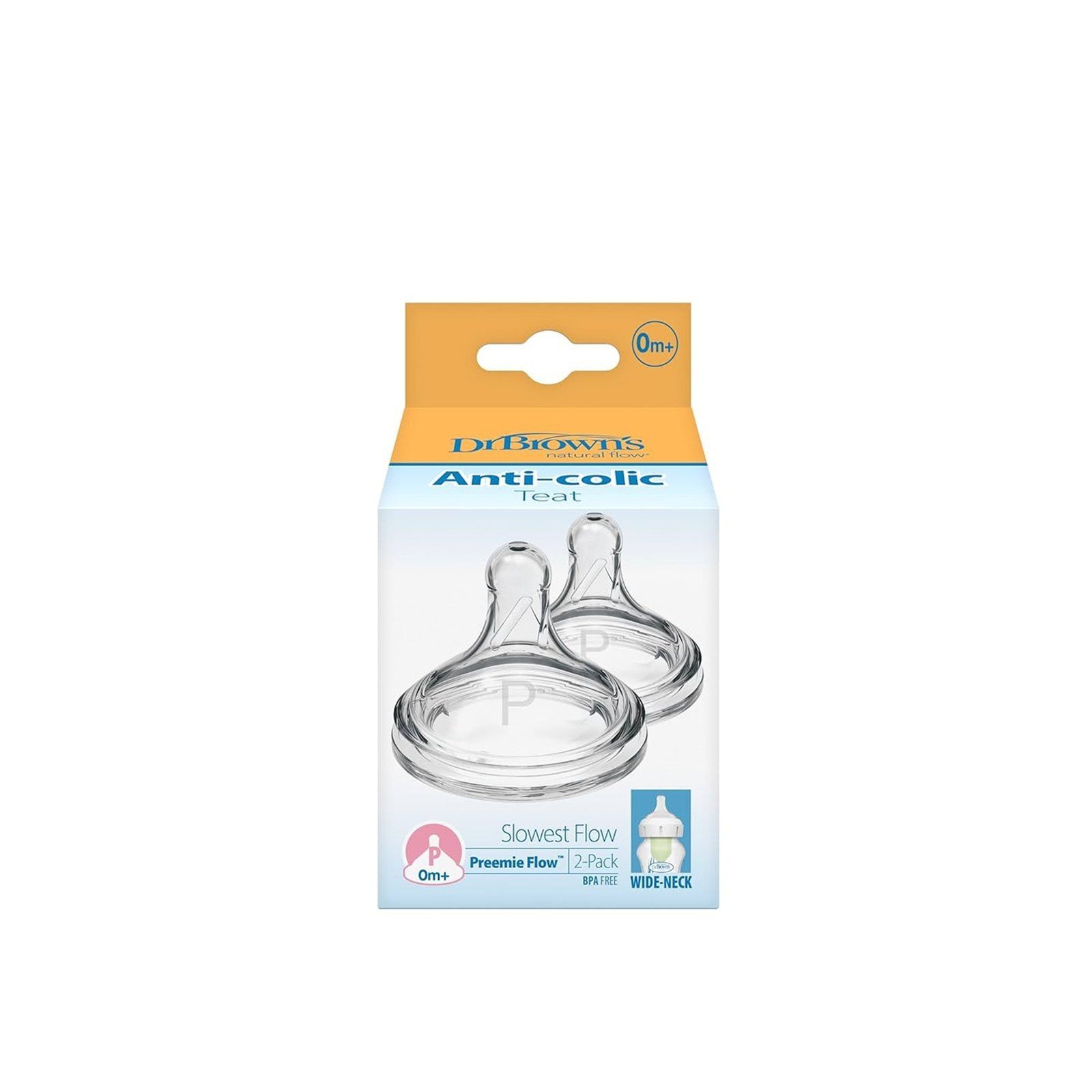 Dr. Brown's Options+ Preemie Flow Wide-Neck Baby Bottle Silicone Nipple 0m+ x2
