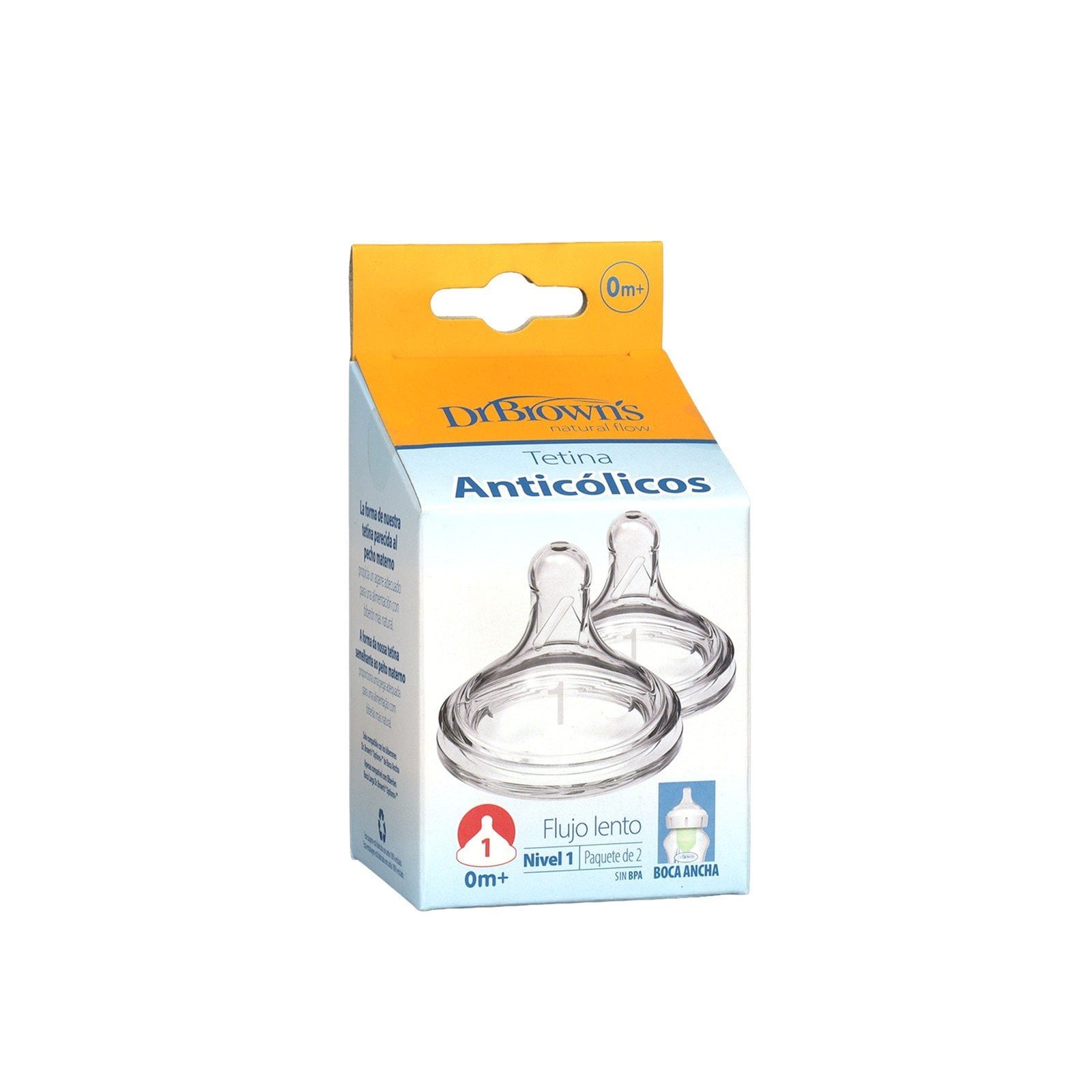 Dr. Brown's Options+ Slow Flow Wide-Neck Baby Bottle Silicone Nipple 0m+ x2