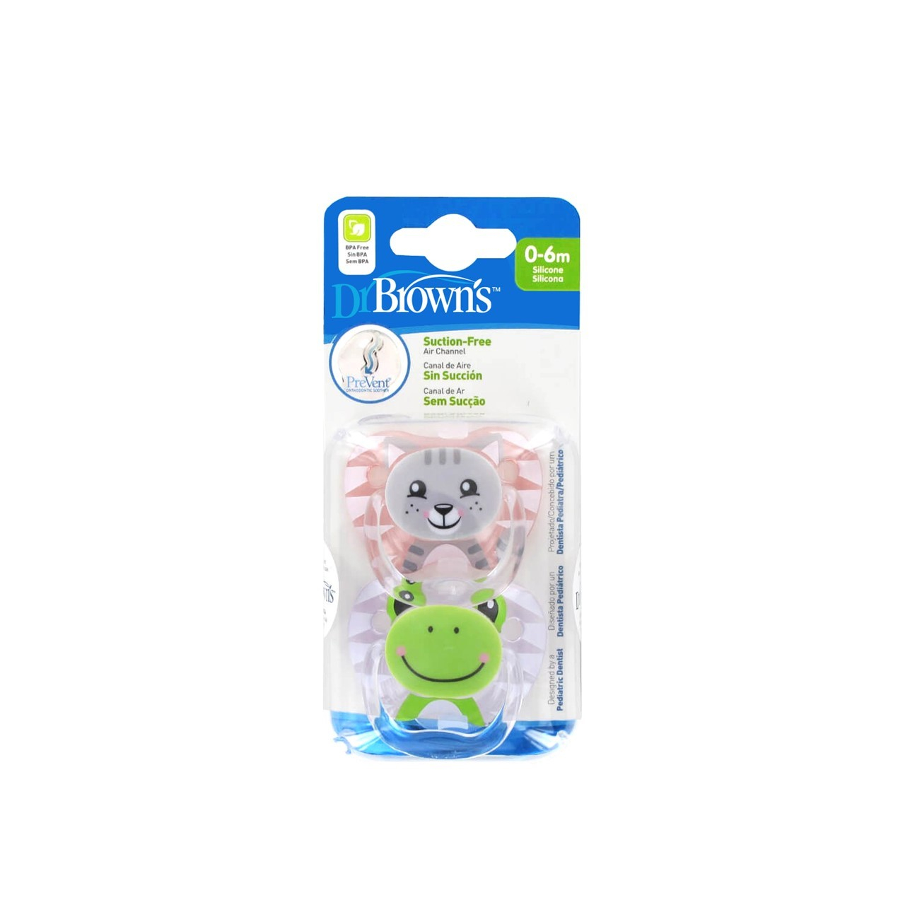 Dr. Brown's PreVent Animal Faces Pacifier 0-6m Pink x2