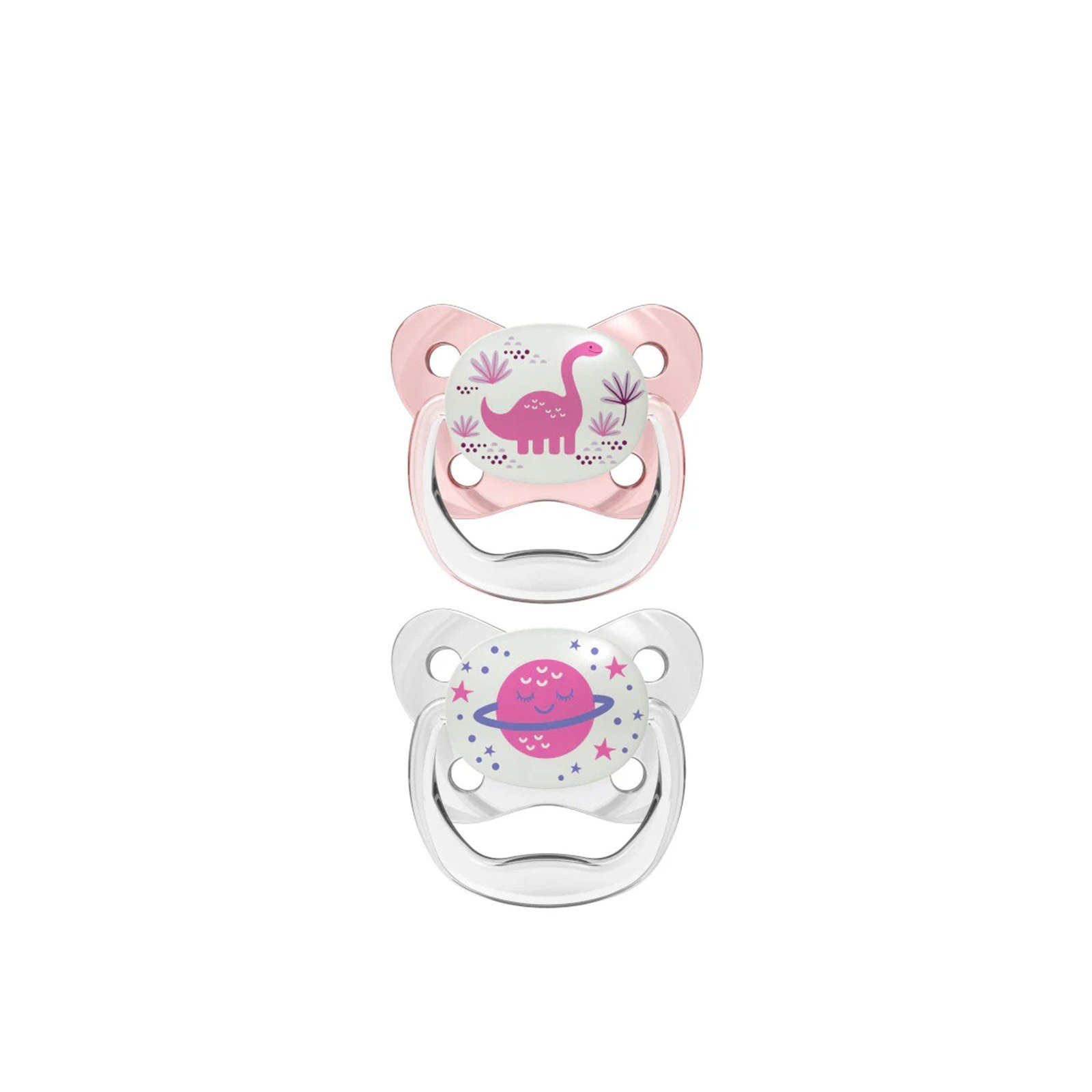 Dr. Brown's PreVent Contoured Glow in the Dark Pacifier 6-18m Pink x2