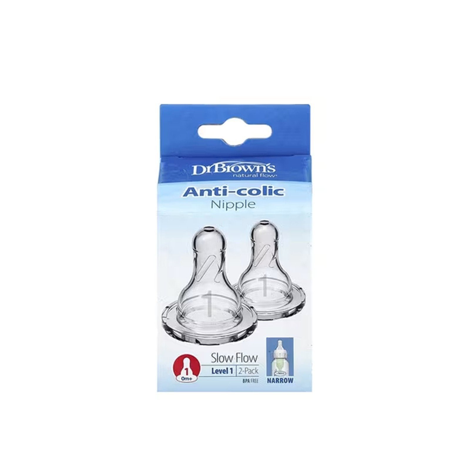 Dr. Brown's Narrow Baby Bottle Silicone Nipple x2