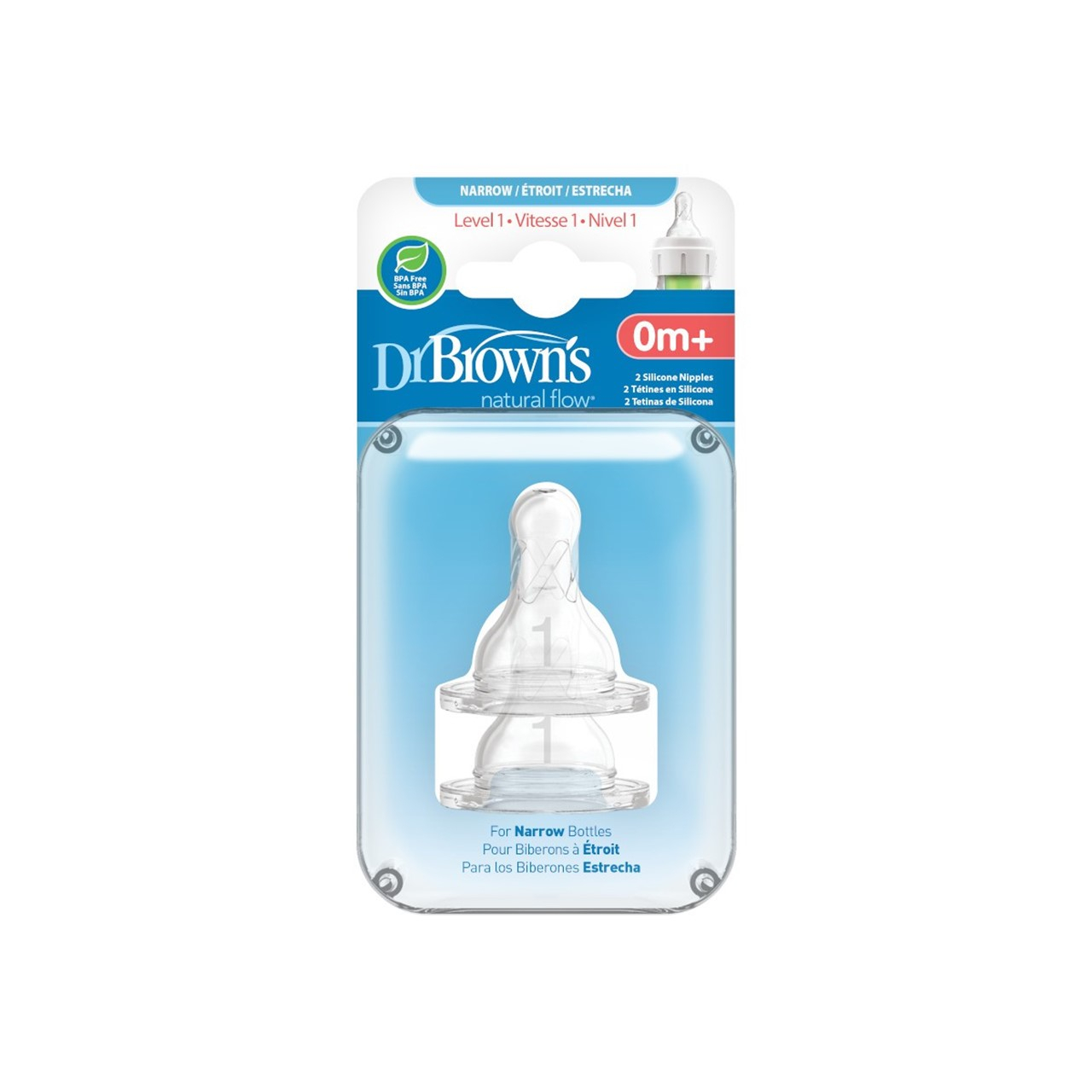Dr. Brown's Slow Flow Narrow Baby Bottle Nipple 0m+ x2