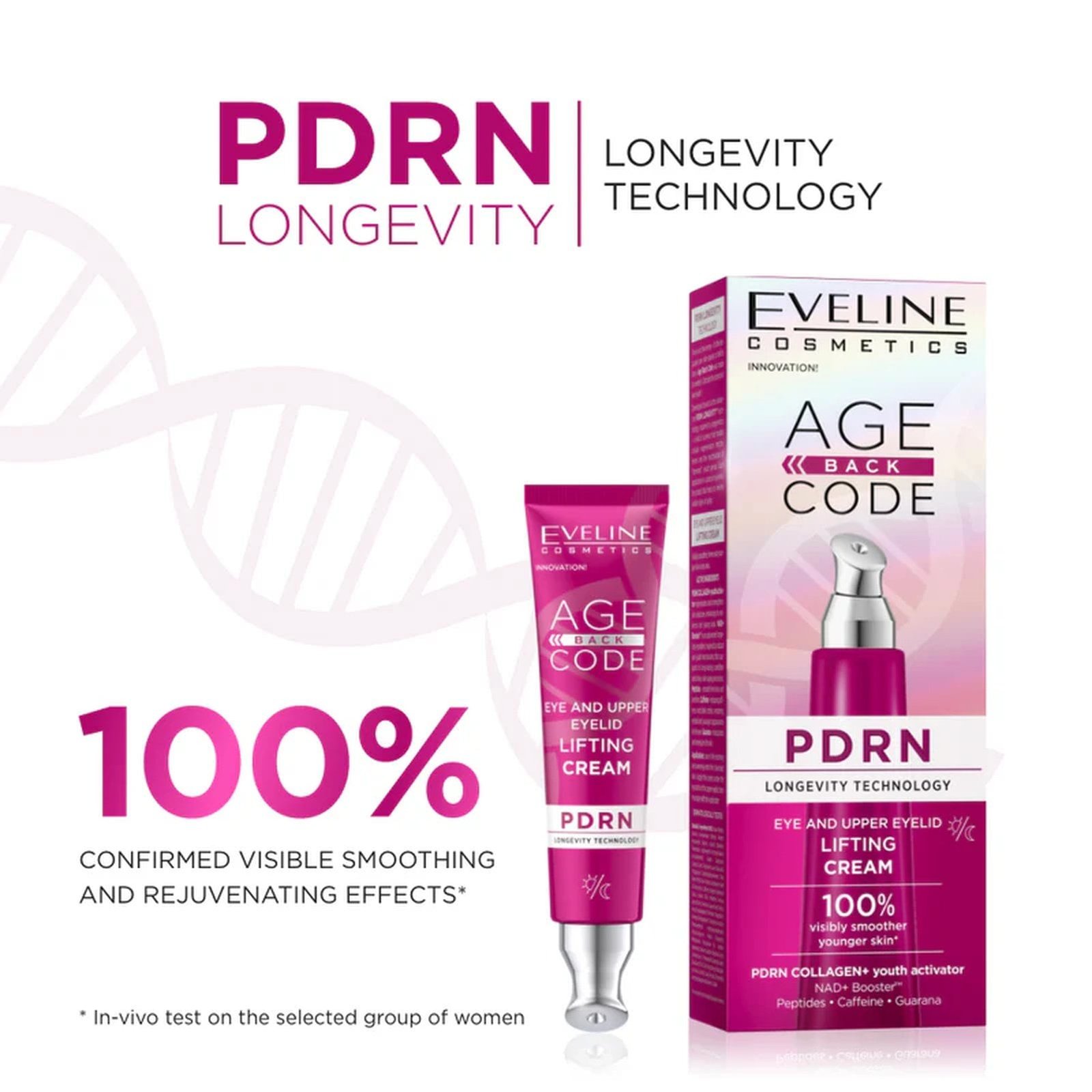 Eveline Cosméticos Age Back Code PDRN Crema reafirmante para el contorno de los ojos y el párpado superior, 15 ml