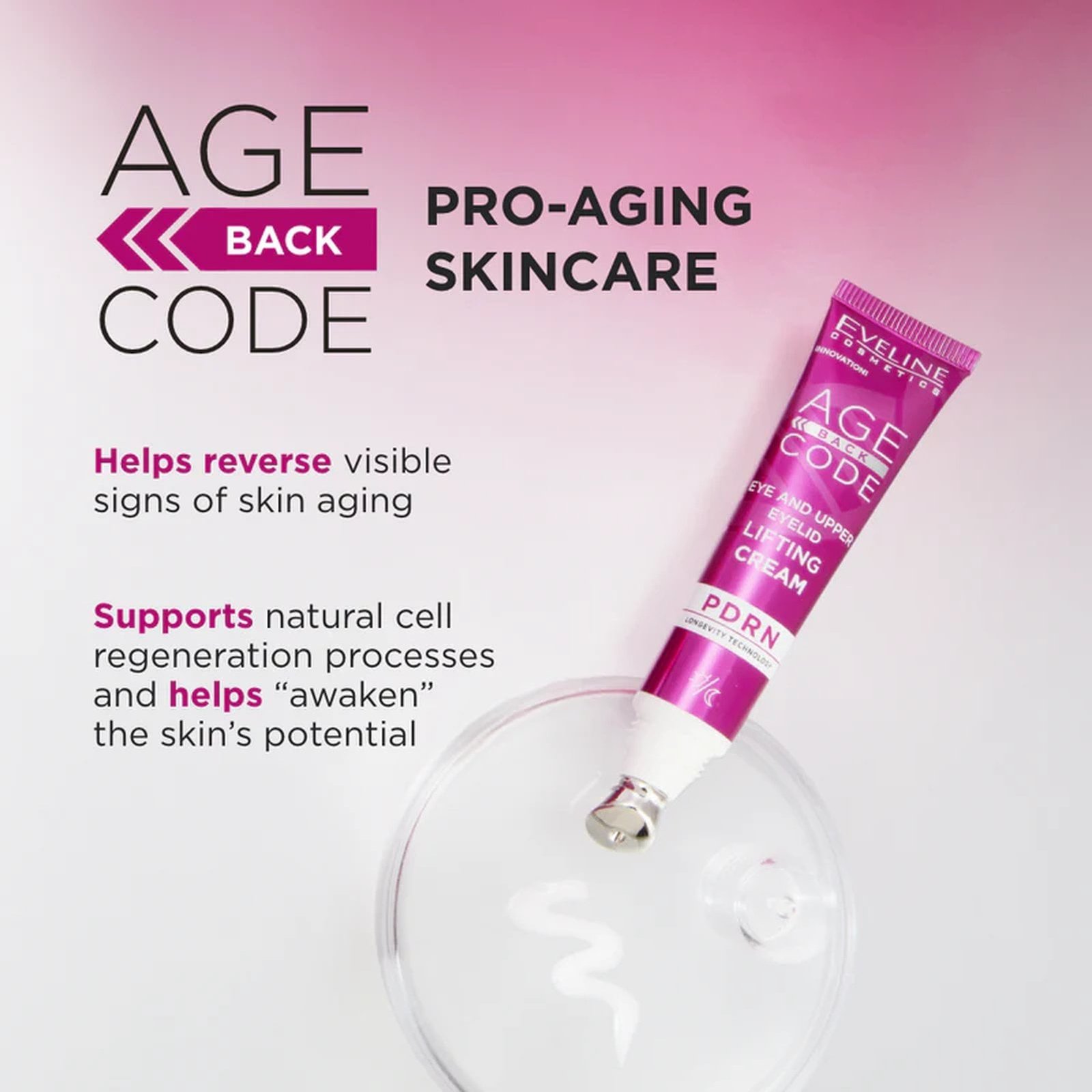 Eveline Cosméticos Age Back Code PDRN Crema reafirmante para el contorno de los ojos y el párpado superior, 15 ml