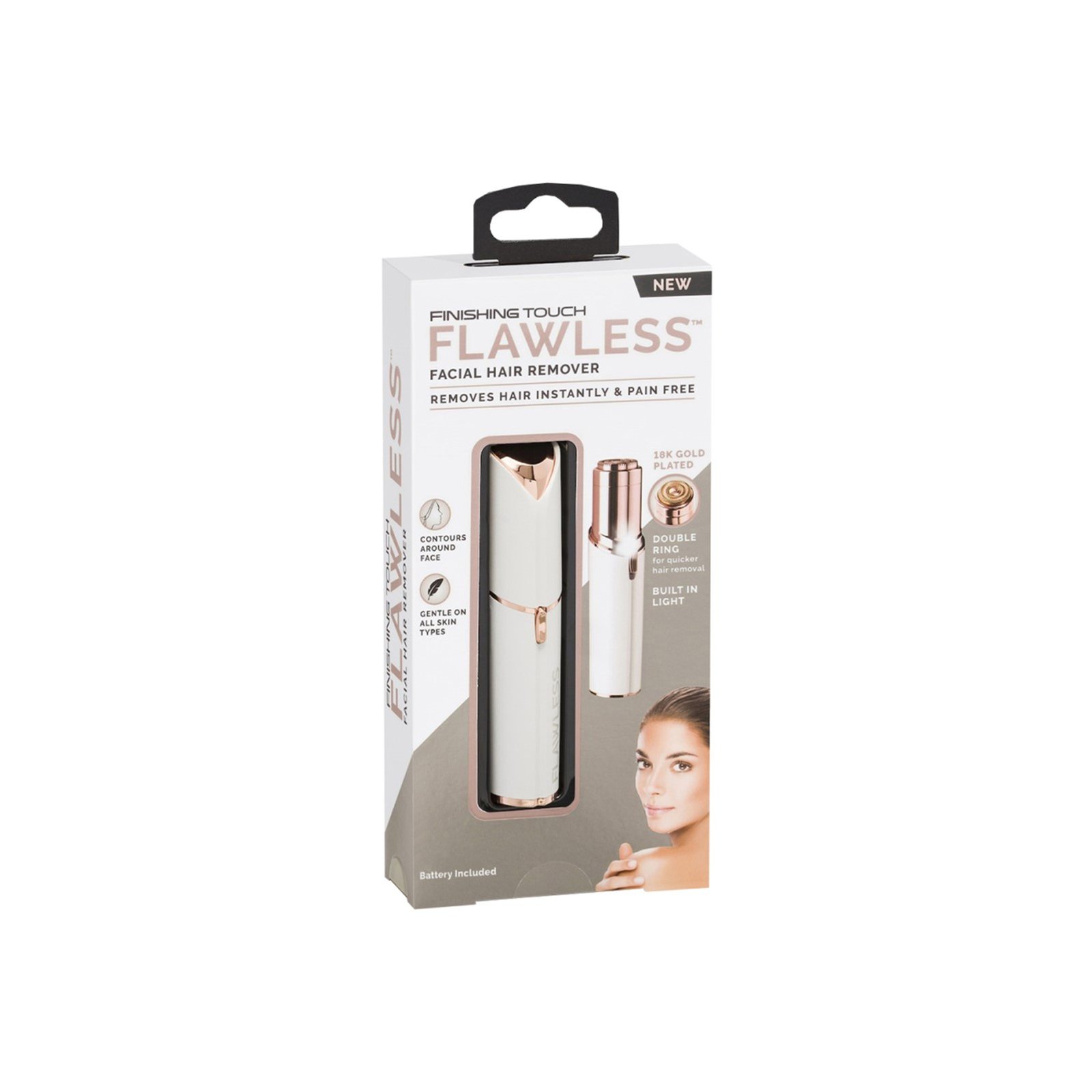FINISHING TOUCH FLAWLESS PAIN FREE FACIAL HAIR REMOVER - WHITE/ROSEGOL –