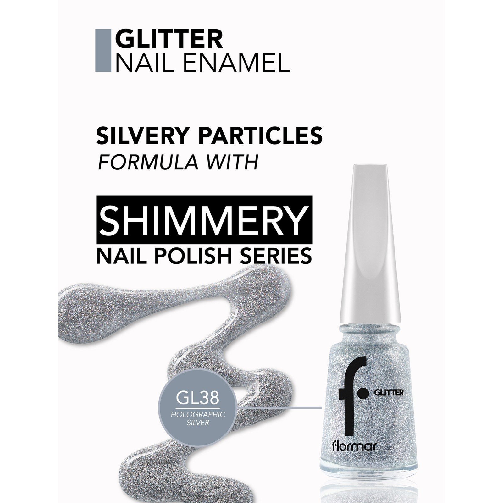 Flormar Glitter Nail Enamel 38 Holographic Silver 11ml