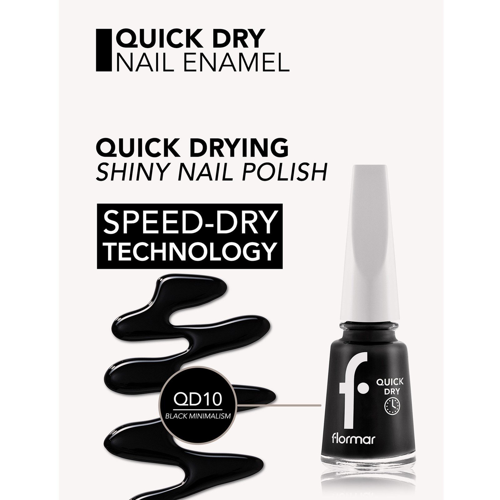 Flormar Quick Dry Nail Enamel 10 Black Minimalism 11ml