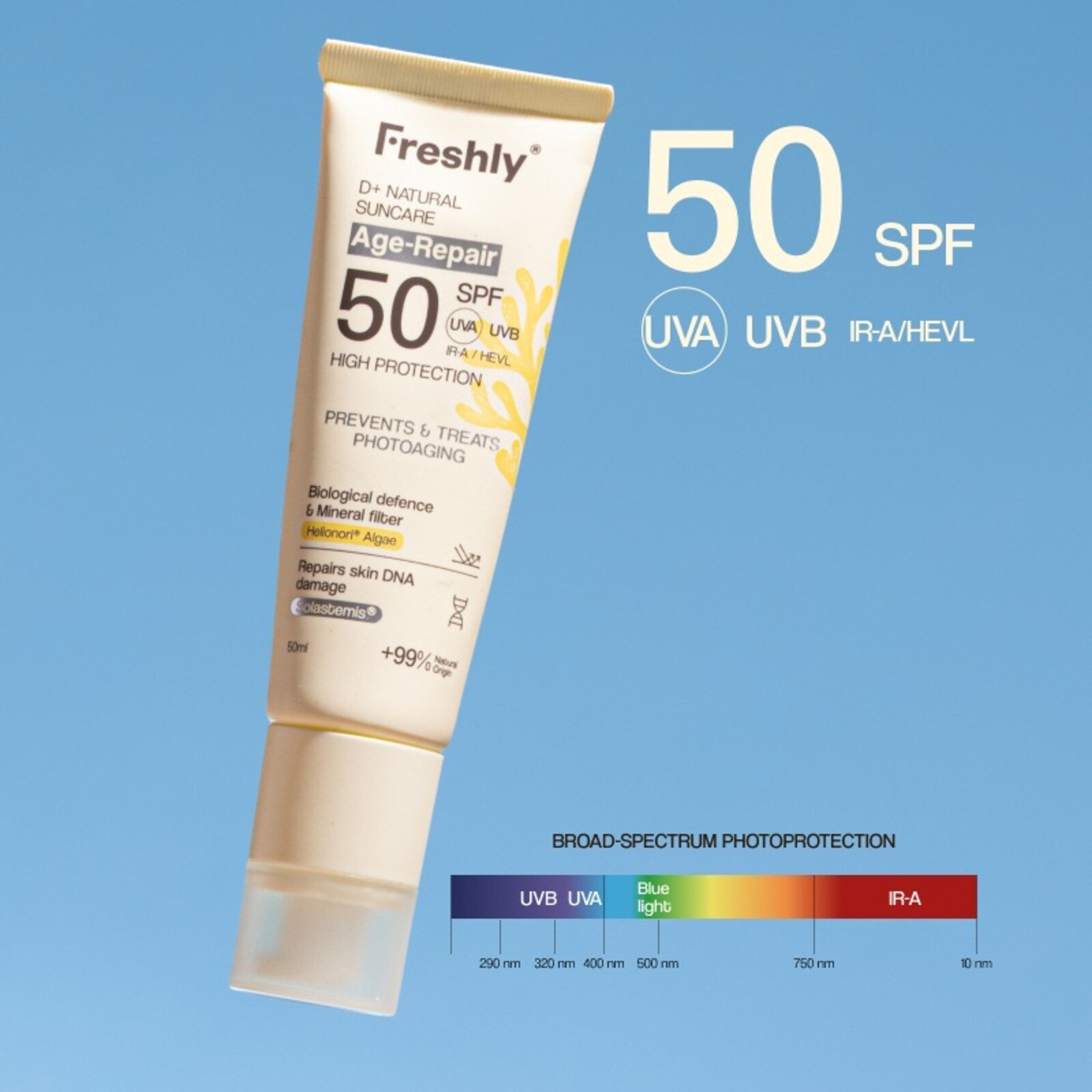 Freshly Cosmetics D+ Natural Suncare Age-Repair Sunscreen SPF50 50ml