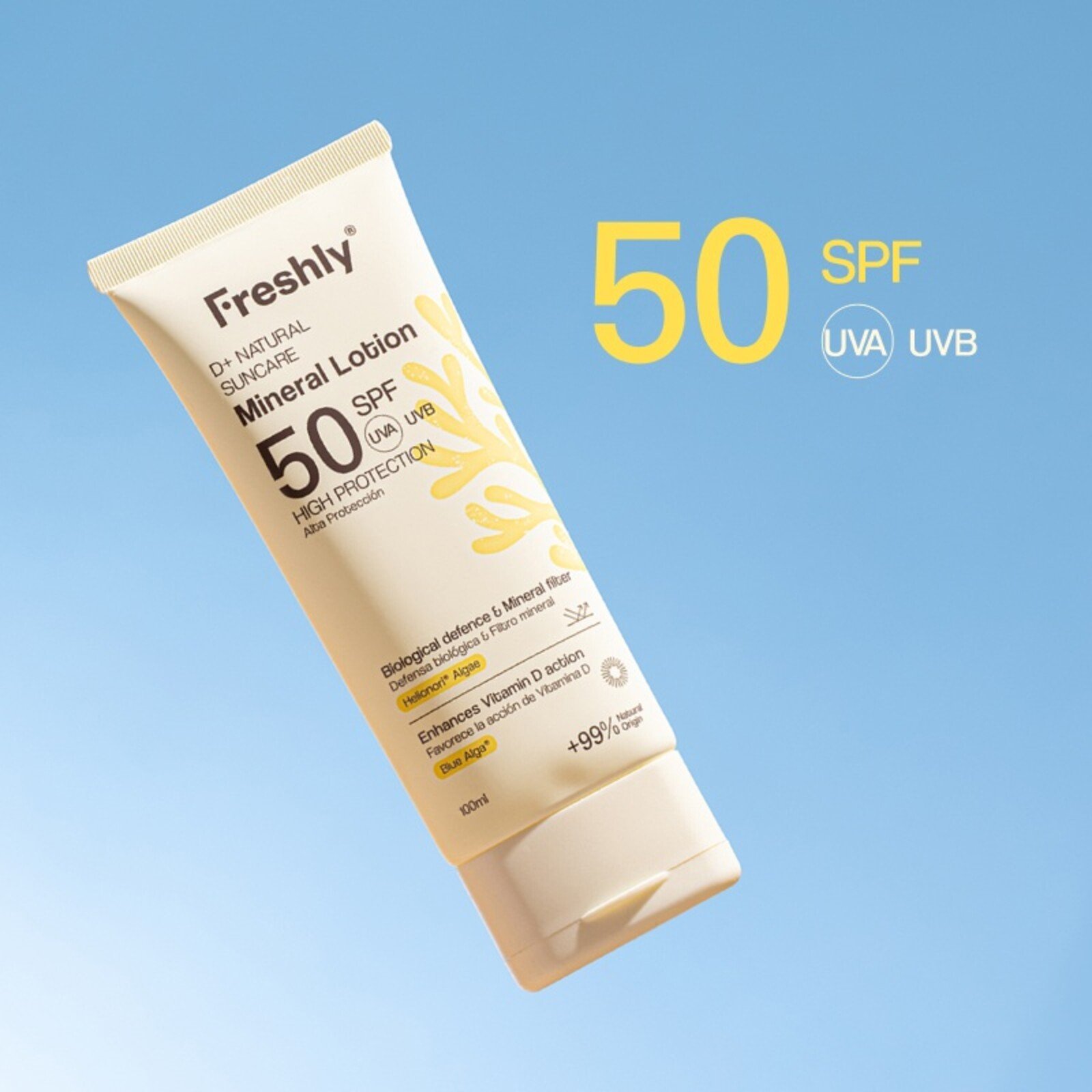 Freshly Cosmetics D+ Natural Suncare Mineral Lotion Sunscreen SPF50 100ml