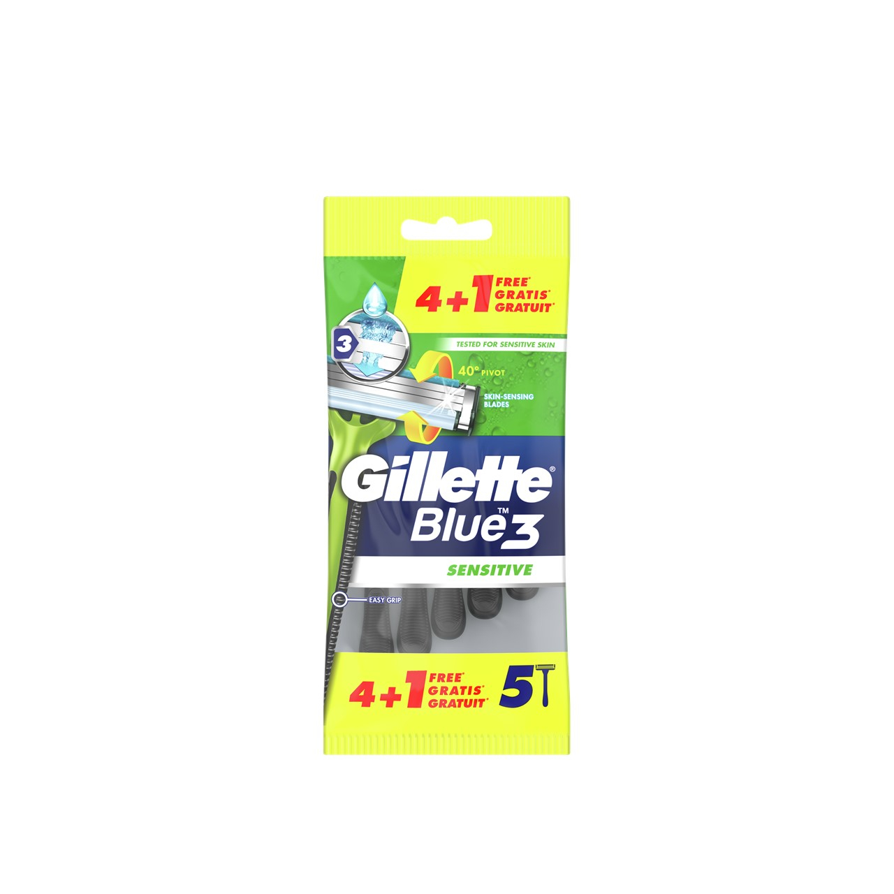 Gillette Blue3 Sensitive Disposable Razors x5
