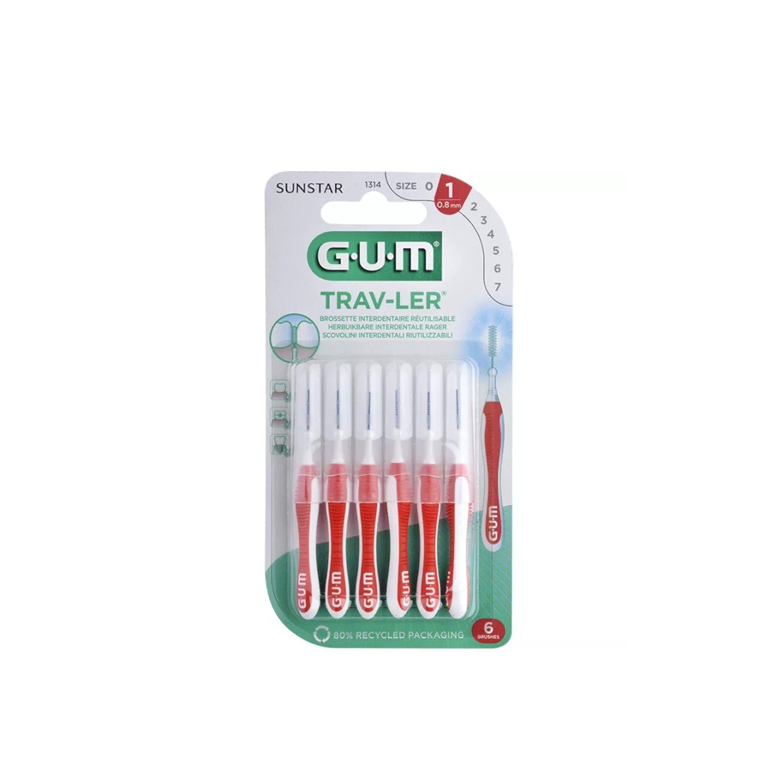 GUM Trav-Ler Reusable Interdental Brush ISO 1 x6