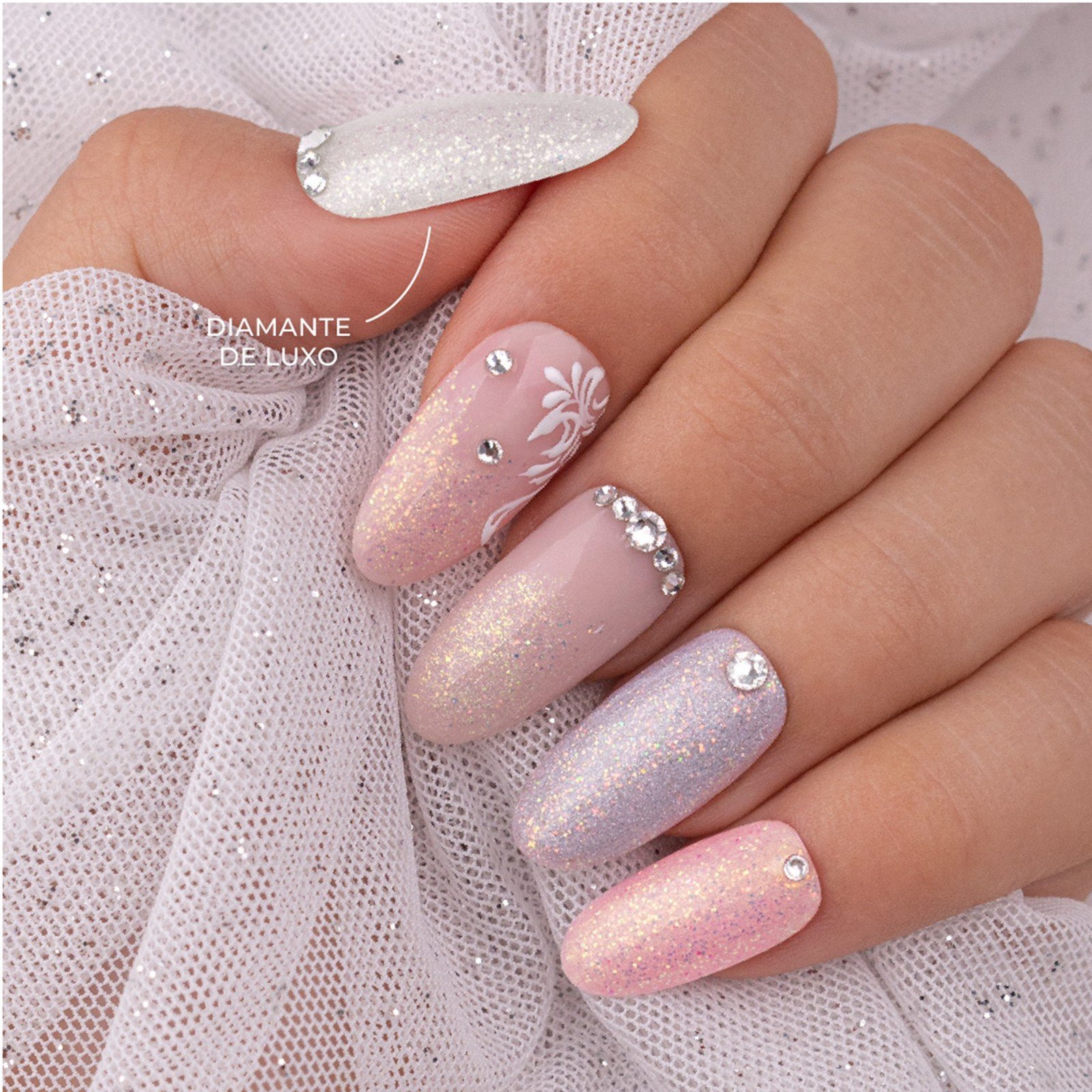INOCOS Luxury Diamond Gel Polish DS1 White with Glitter 15ml
