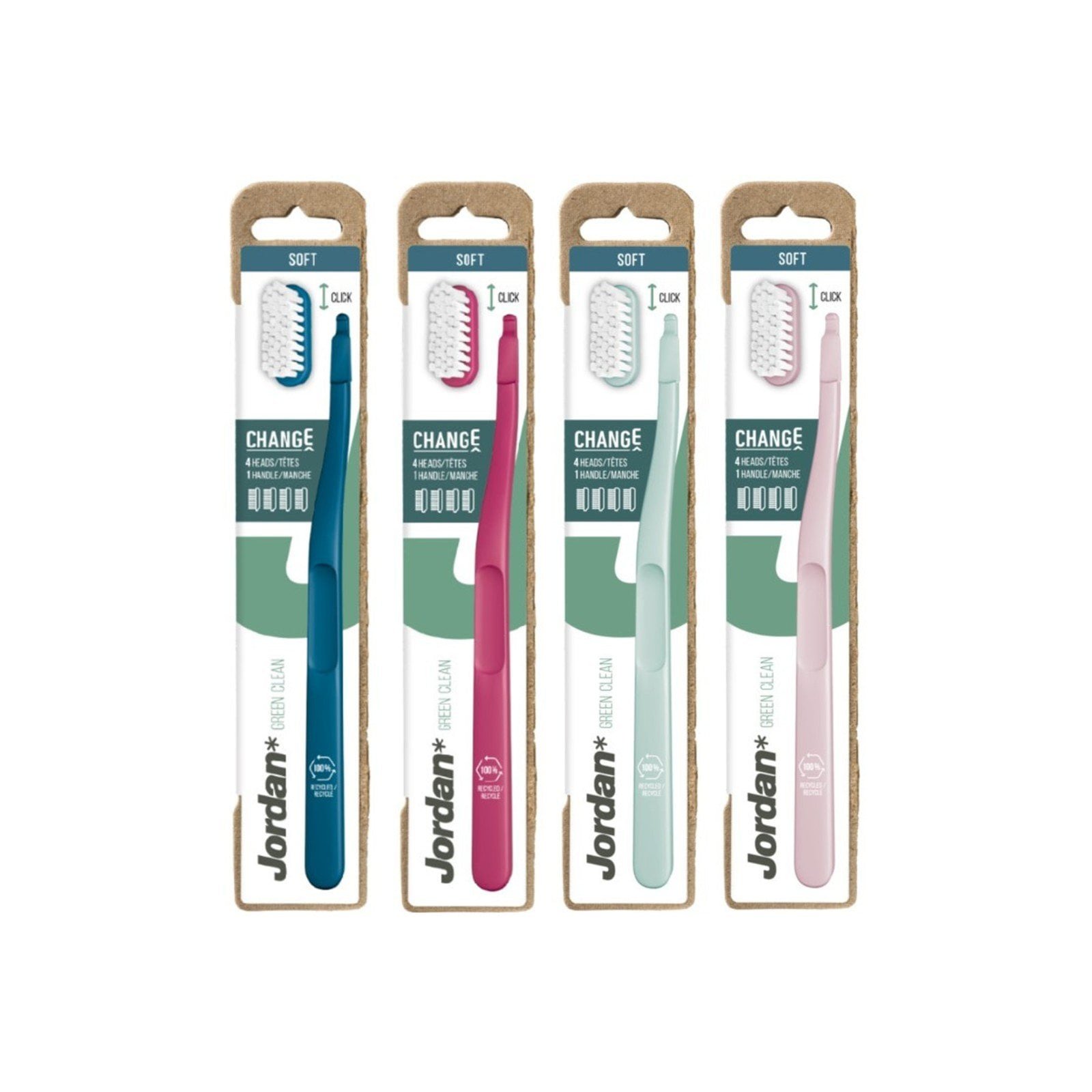 Jordan Green Clean Change Soft Toothbrush + Replacement Head x4