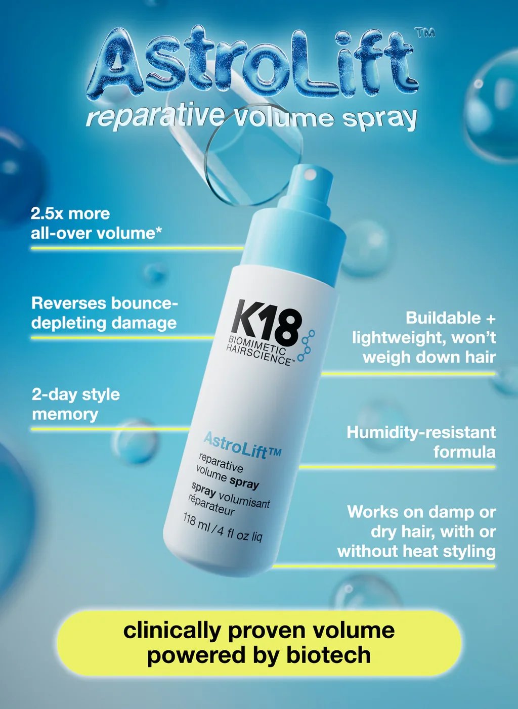 K18 AstroLift Reparative Volume Spray 118ml