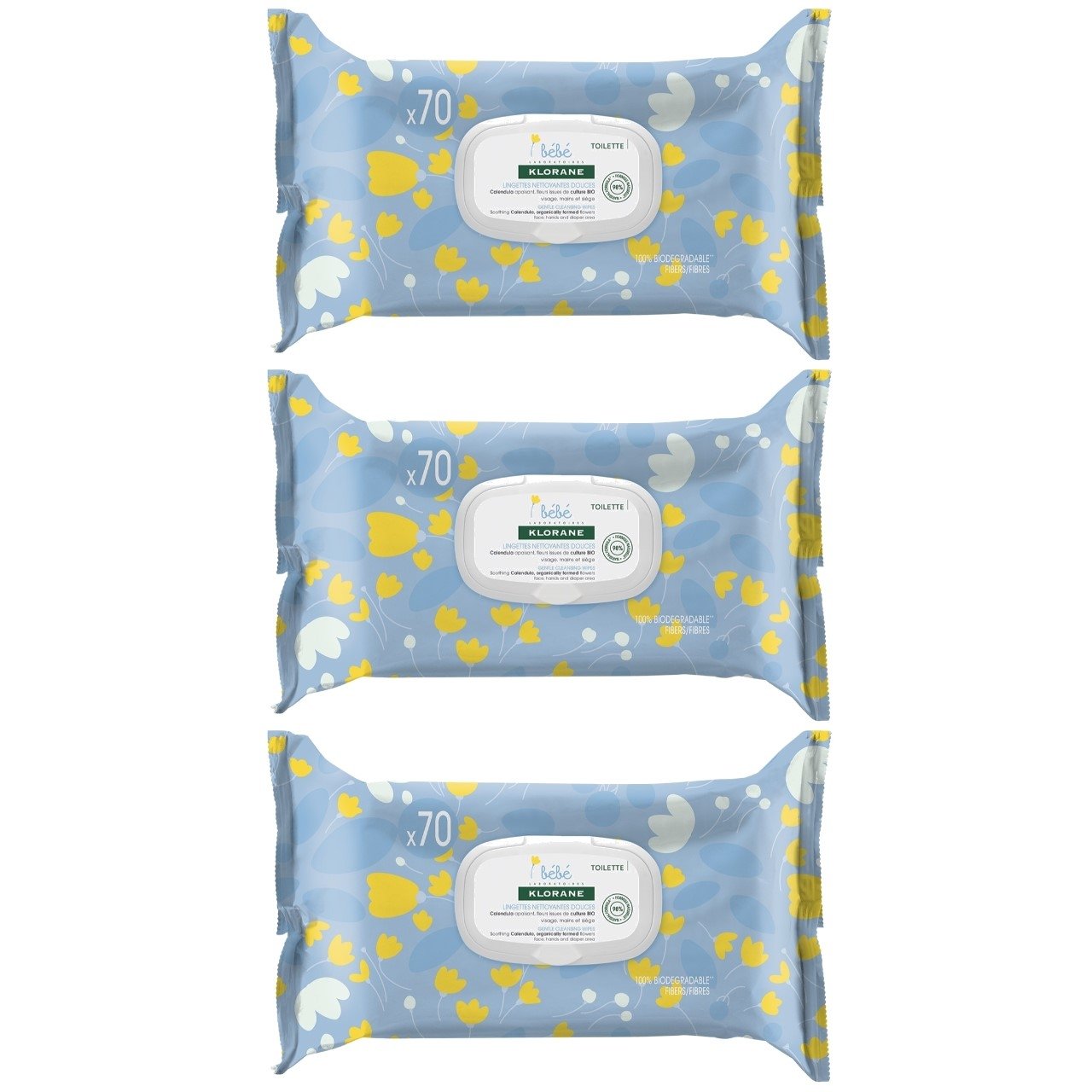 Klorane Baby Gentle Cleansing Wipes x70 x3