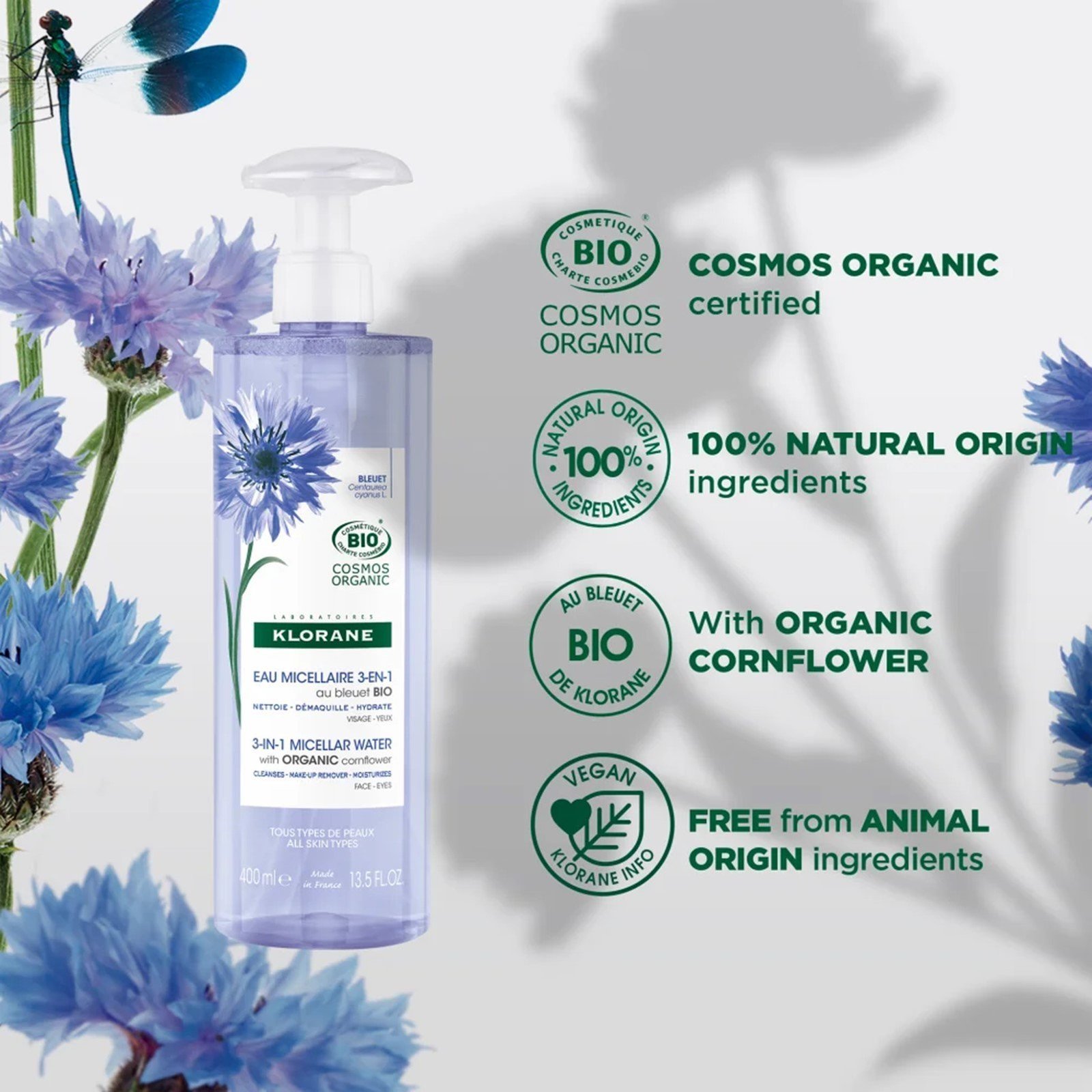Klorane Micellar Water with Organic Cornflower 400ml (13.53floz)
