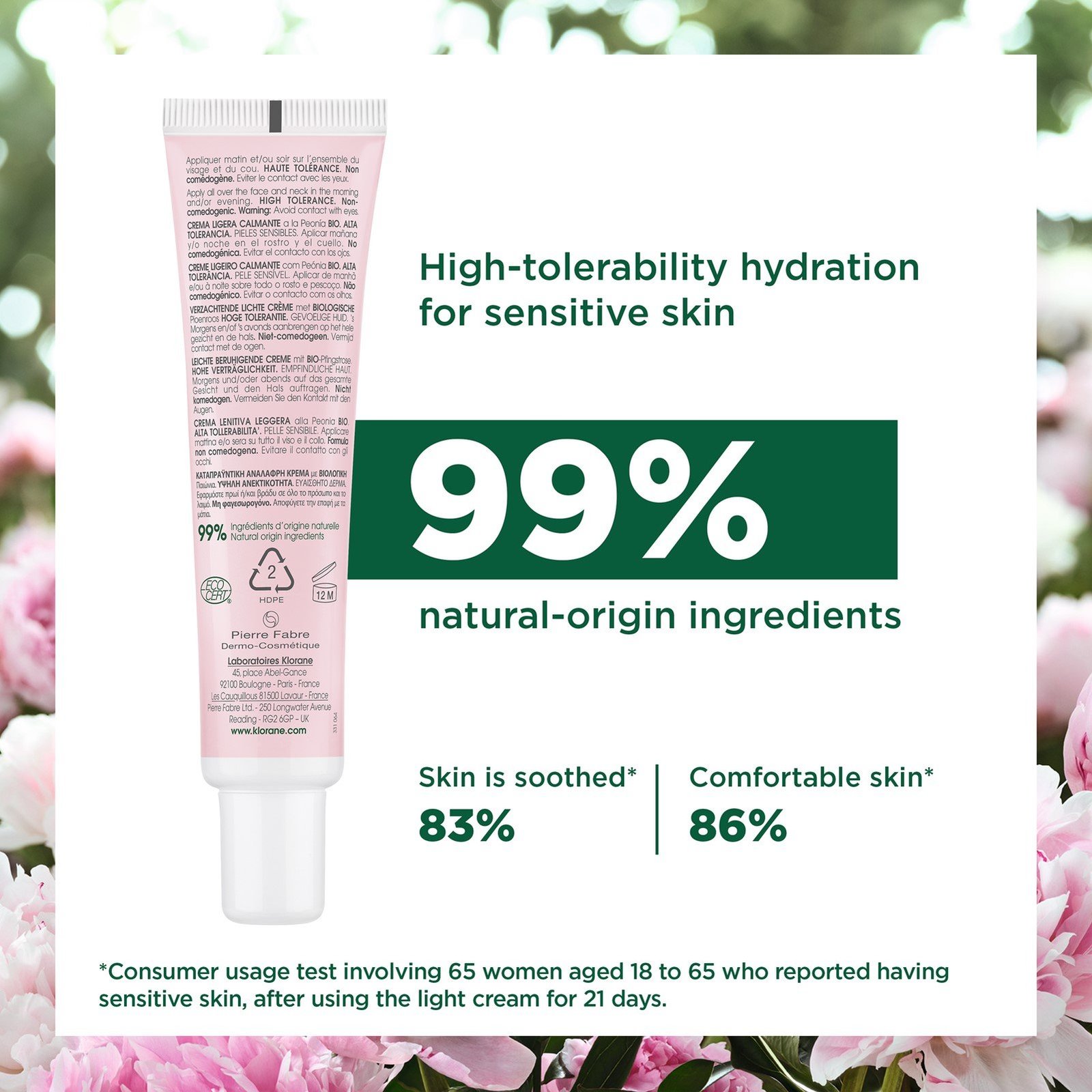 Klorane Soothing Light Cream with Peony 40ml