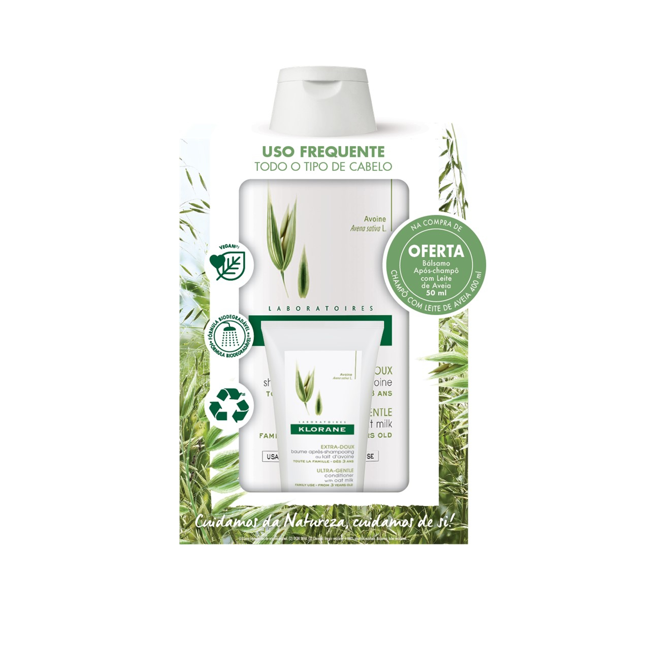 Klorane Ultra-Gentle Shampoo with Oat Milk 400ml + Balm 50ml (13.53+1.69floz)