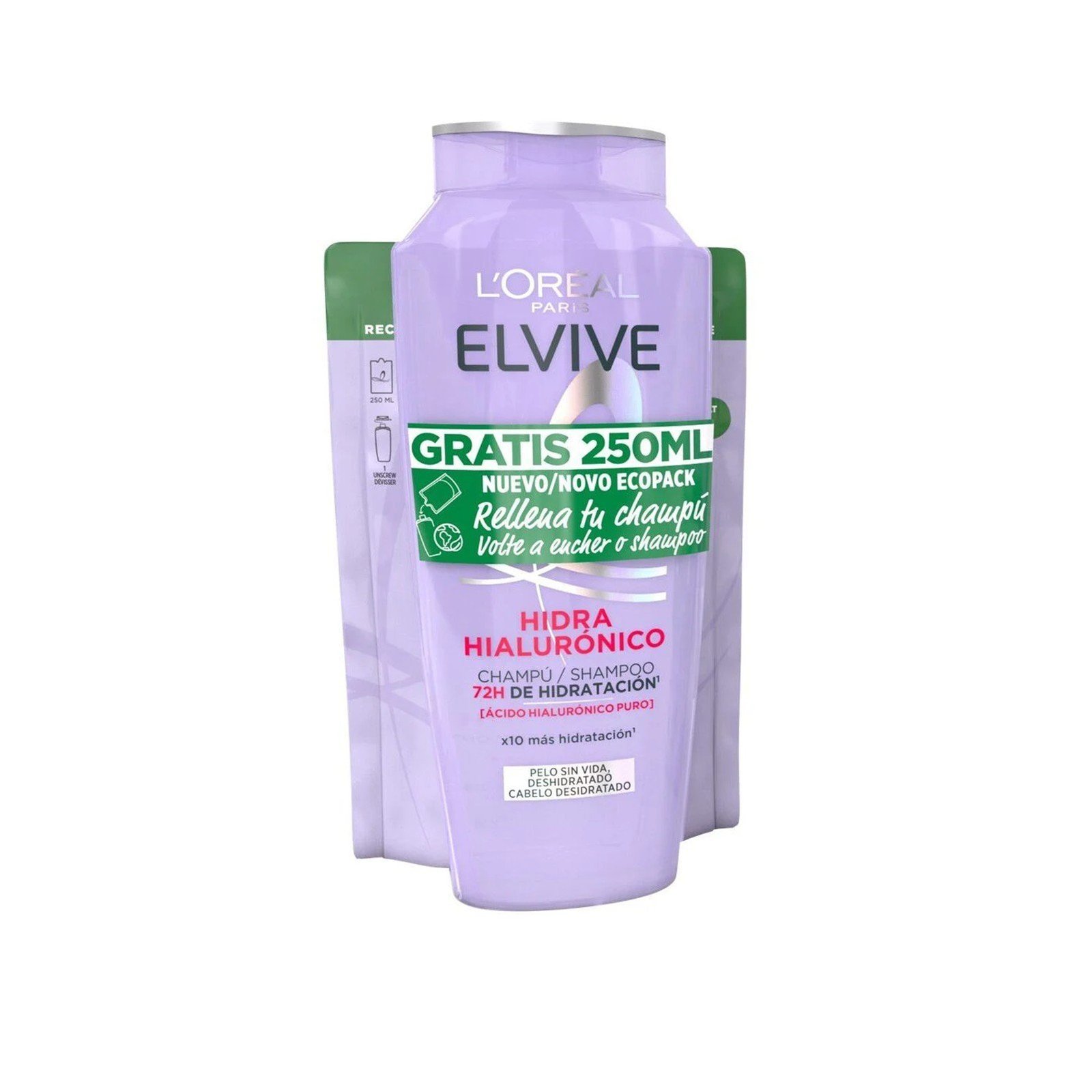 L'Oréal Paris Elvive Hydra [Hyaluronic] Shampoo 400ml + Hydra [Hyaluronic] Shampoo Refill 250ml
