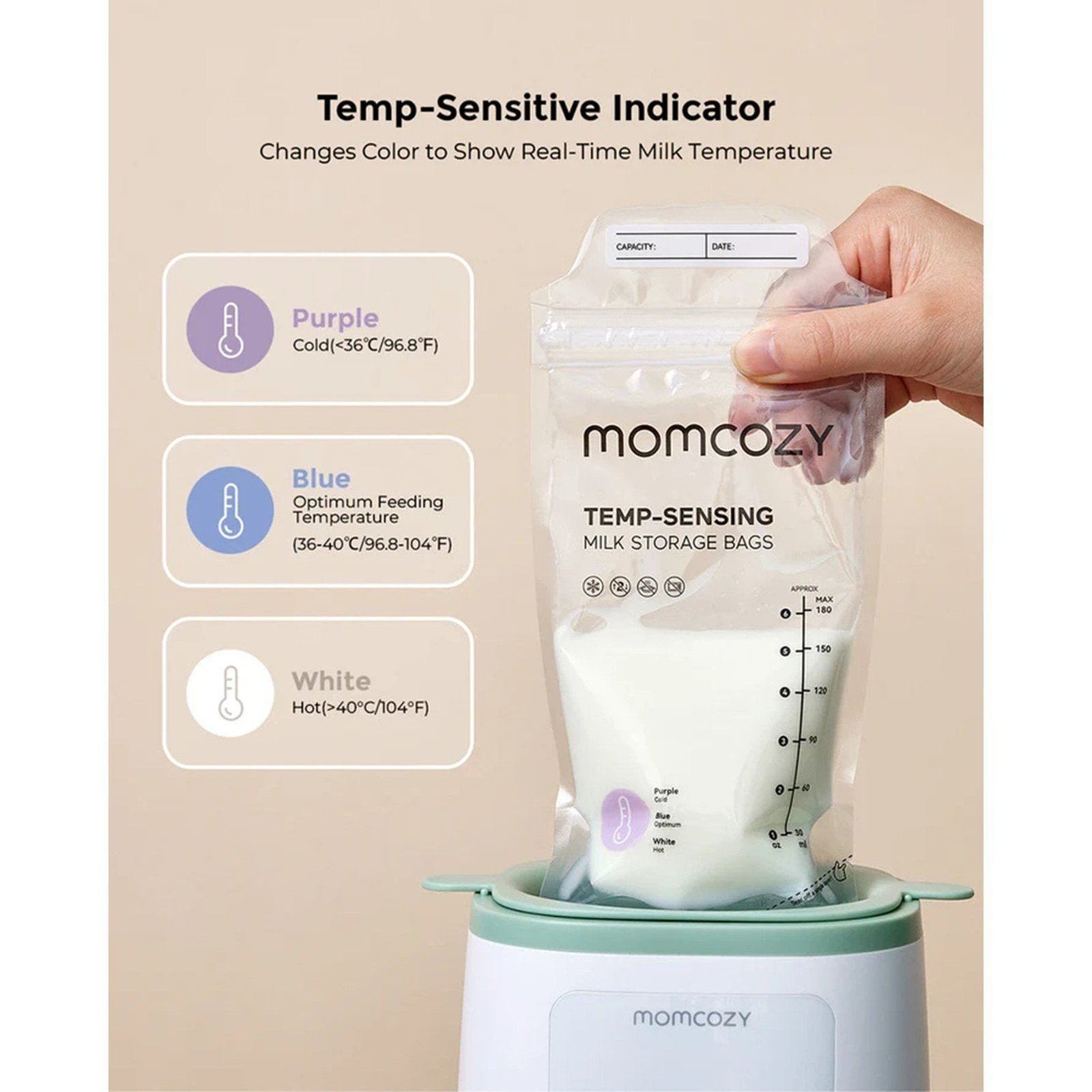 Momcozy TEMP-Sensing Breast Milk Storage Bags 180ml x50