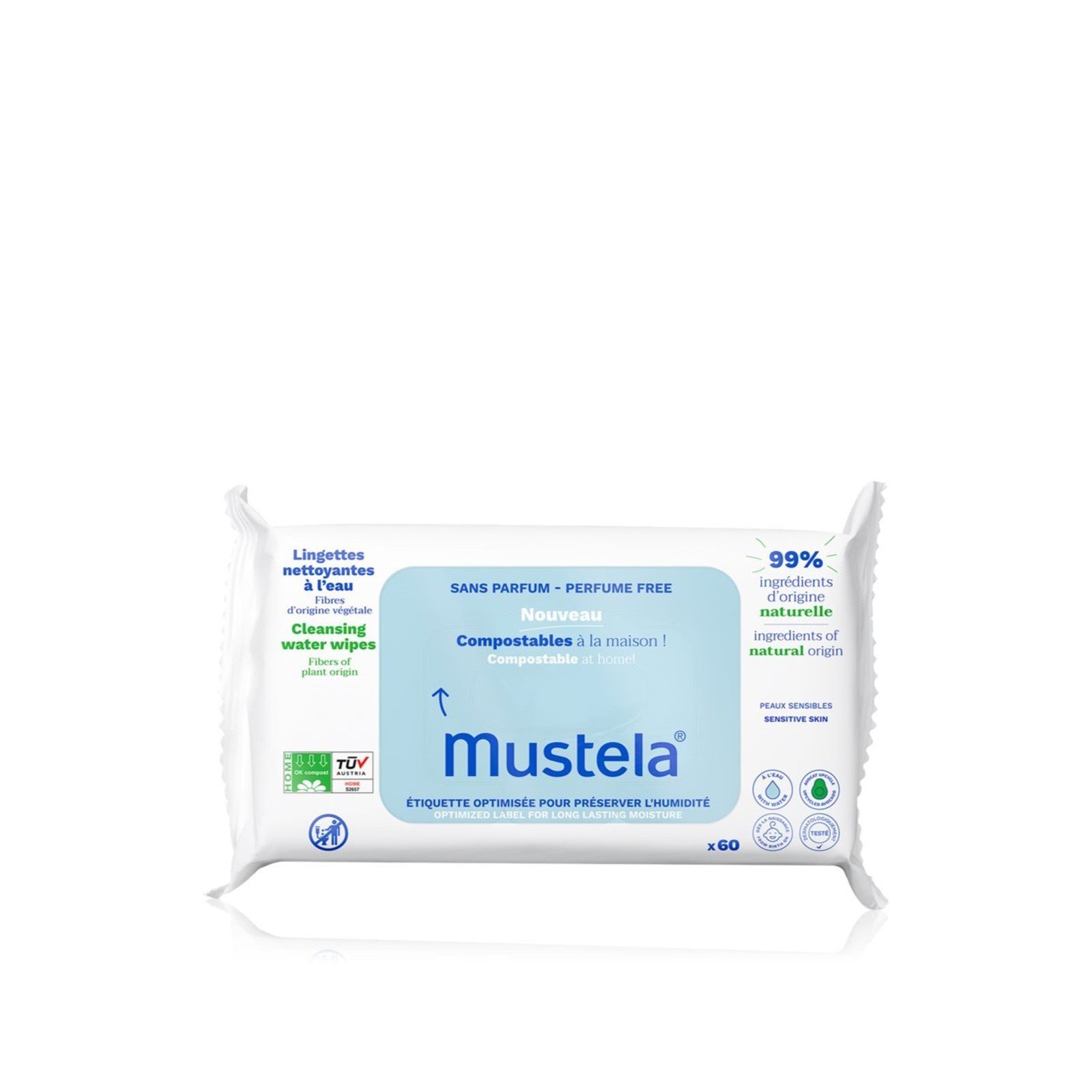 Mustela Cleansing Water Wipes Perfume Free x60