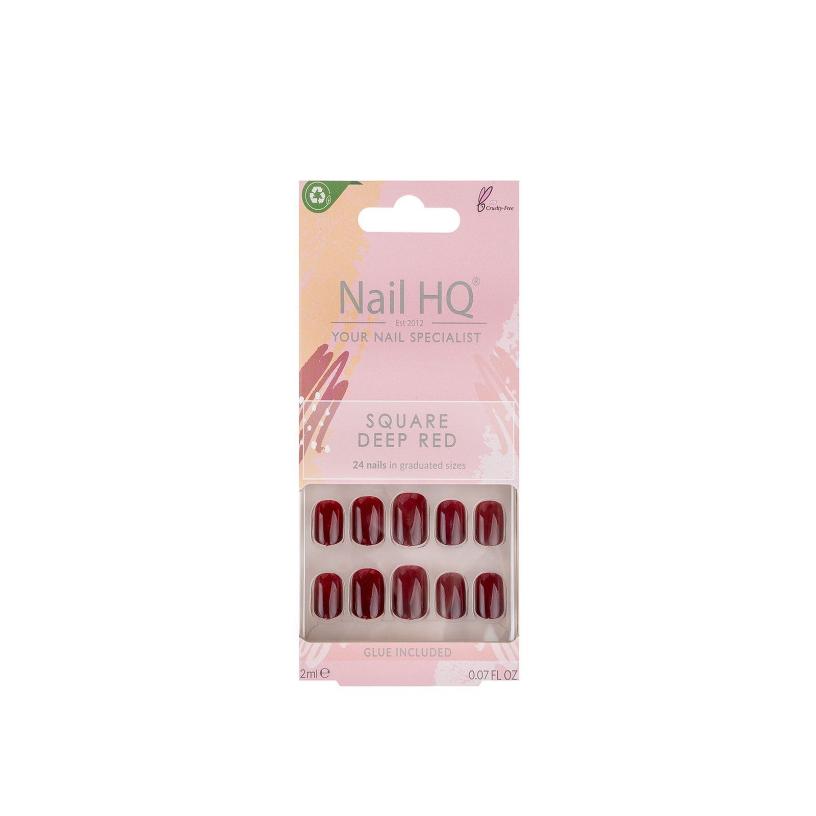 Nail HQ Square Deep Red Nails x24