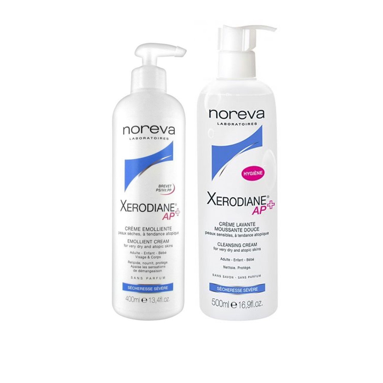 Noreva Xerodiane AP+ Emollient Cream 400ml + Shower Cream 500ml (13.53+16.91fl.oz.)