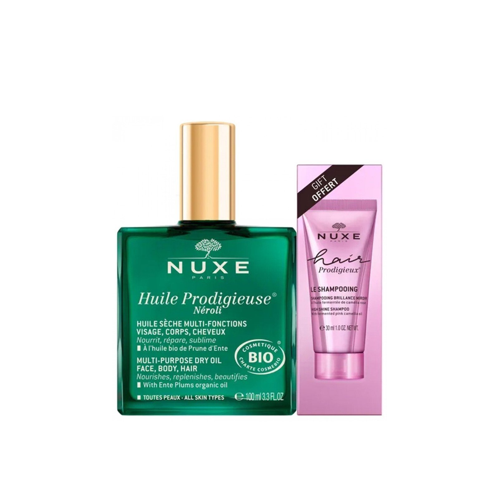 NUXE BIO Huile Prodigieuse Neroli Multi-Purpose Dry Oil 100ml + Hair Prodigieux High Shine Shampoo 30ml
