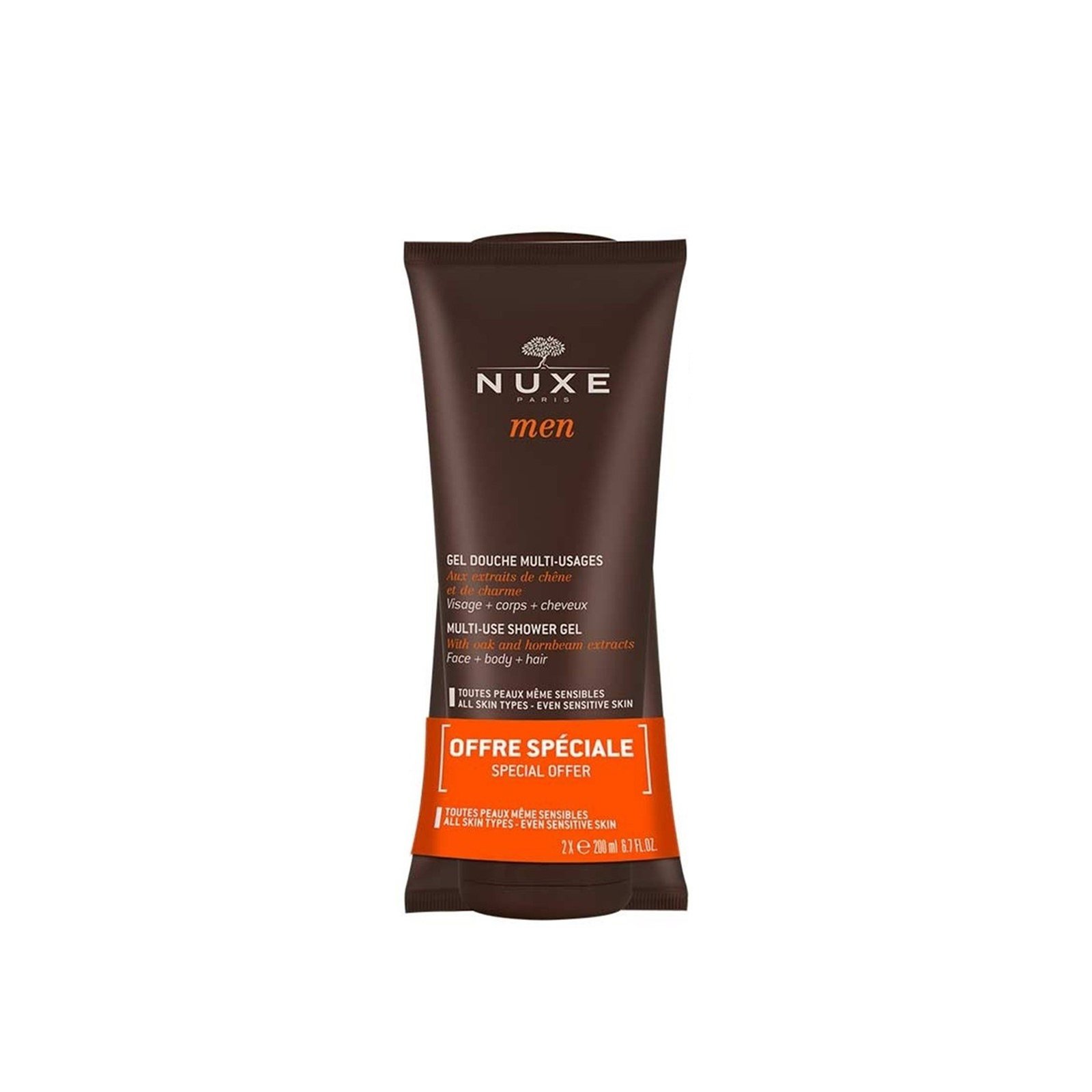NUXE Men Multi-Use Shower Gel Hair & Body 200ml  x2 (2x6.76fl oz)