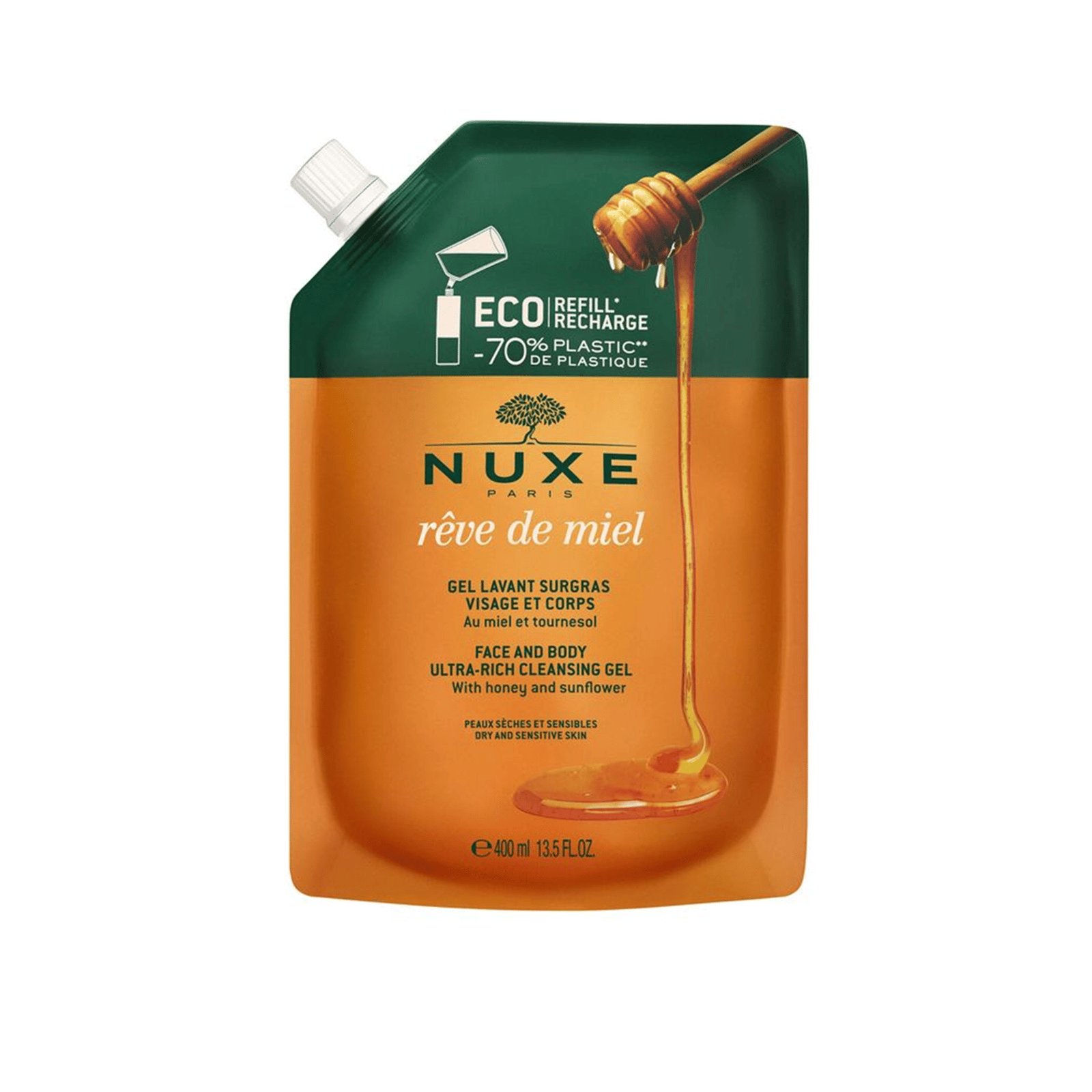 NUXE Rêve de Miel Face and Body Ultra-Rich Cleansing Gel Eco-Refill 400ml