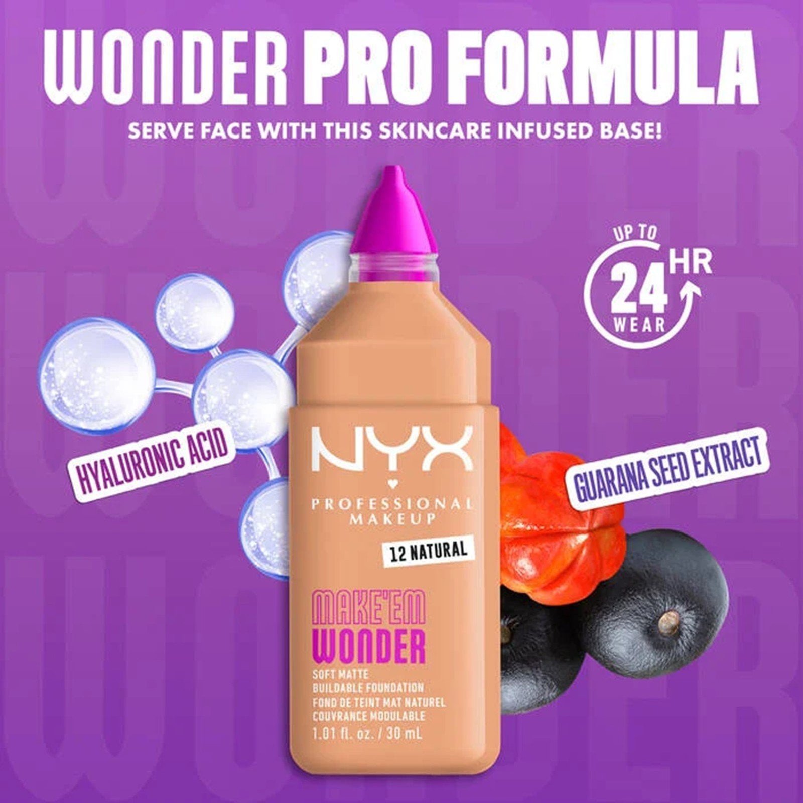 NYX Pro Makeup Make'em Wonder Soft Matte Buildable Foundation 12 Natural 30ml