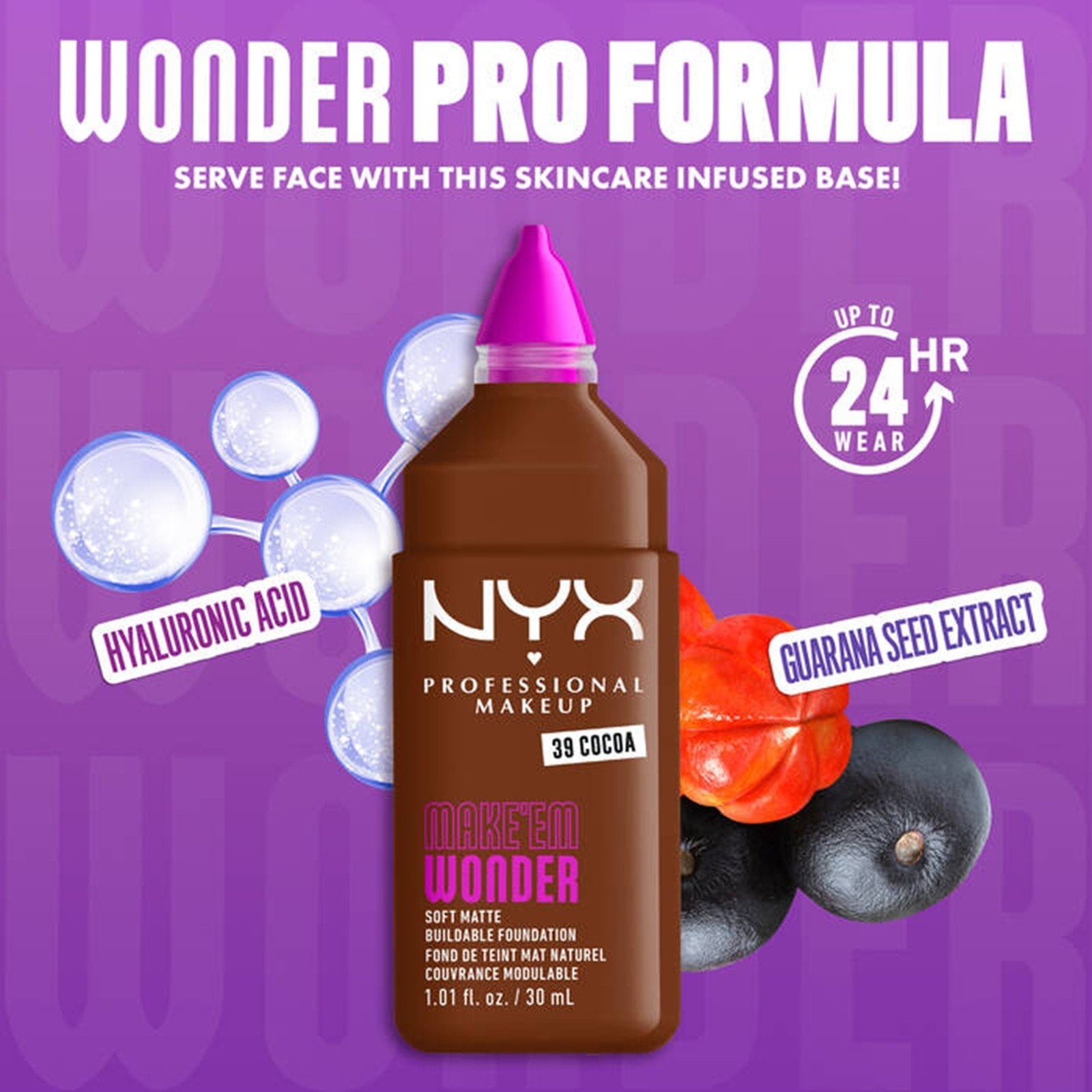 NYX Pro Makeup Make'em Wonder Soft Matte Buildable Foundation 39 Cocoa 30ml