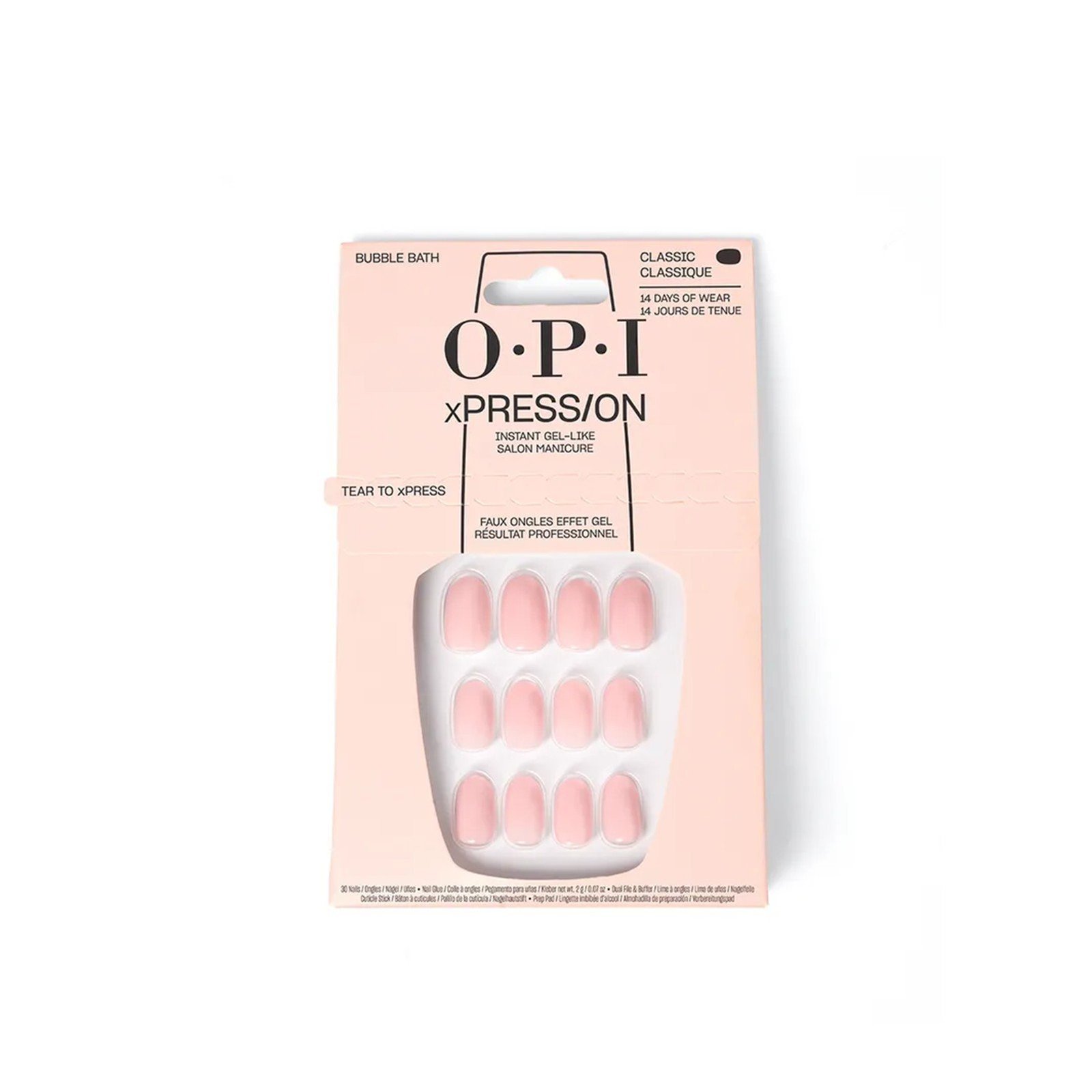 OPI xPress/On Iconic Shades Instant Gel-Like Press-On Nails Short Bubble Bath x30