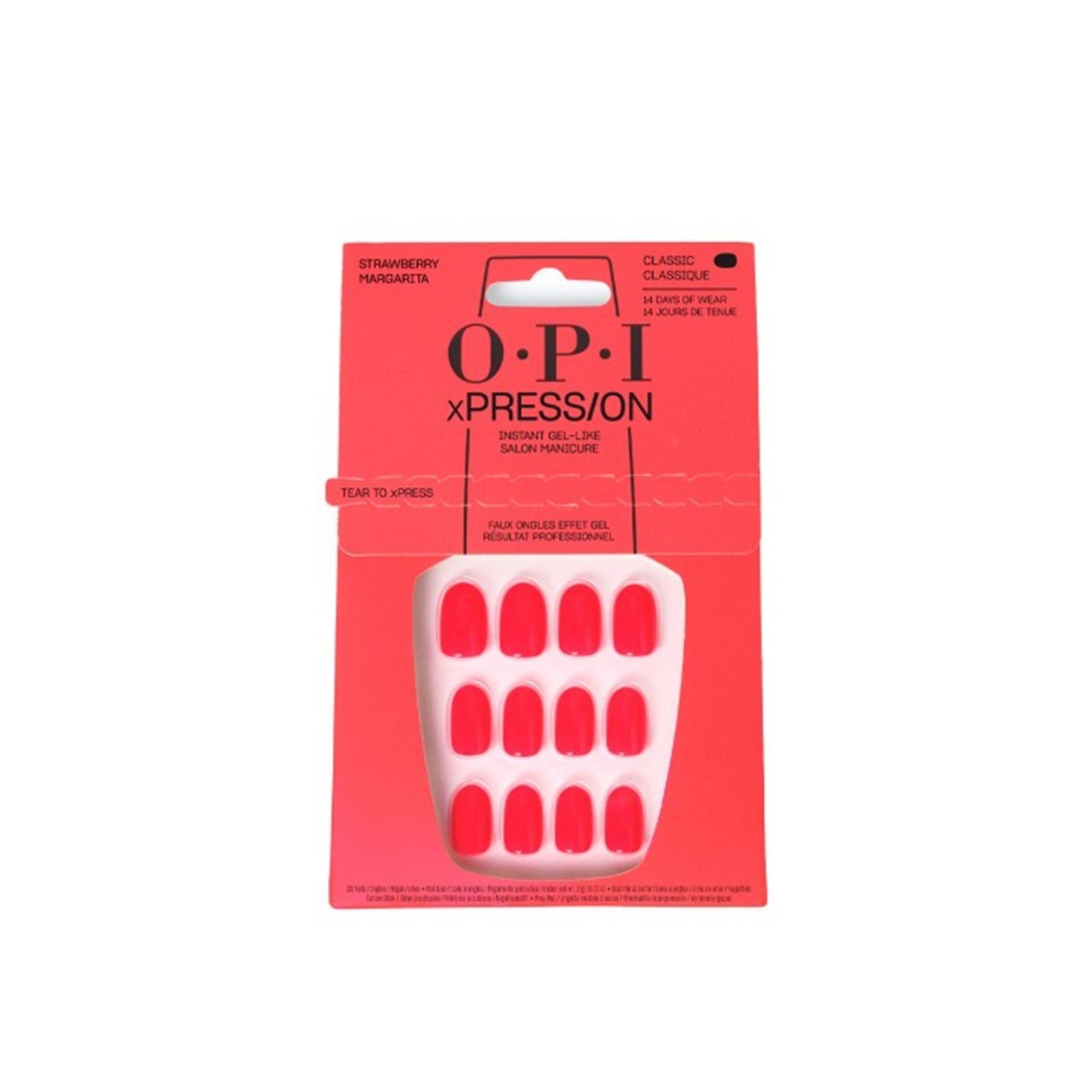 OPI xPress/On Iconic Shades Instant Gel-Like Press-On Nails Short Strawberry Margarita x30