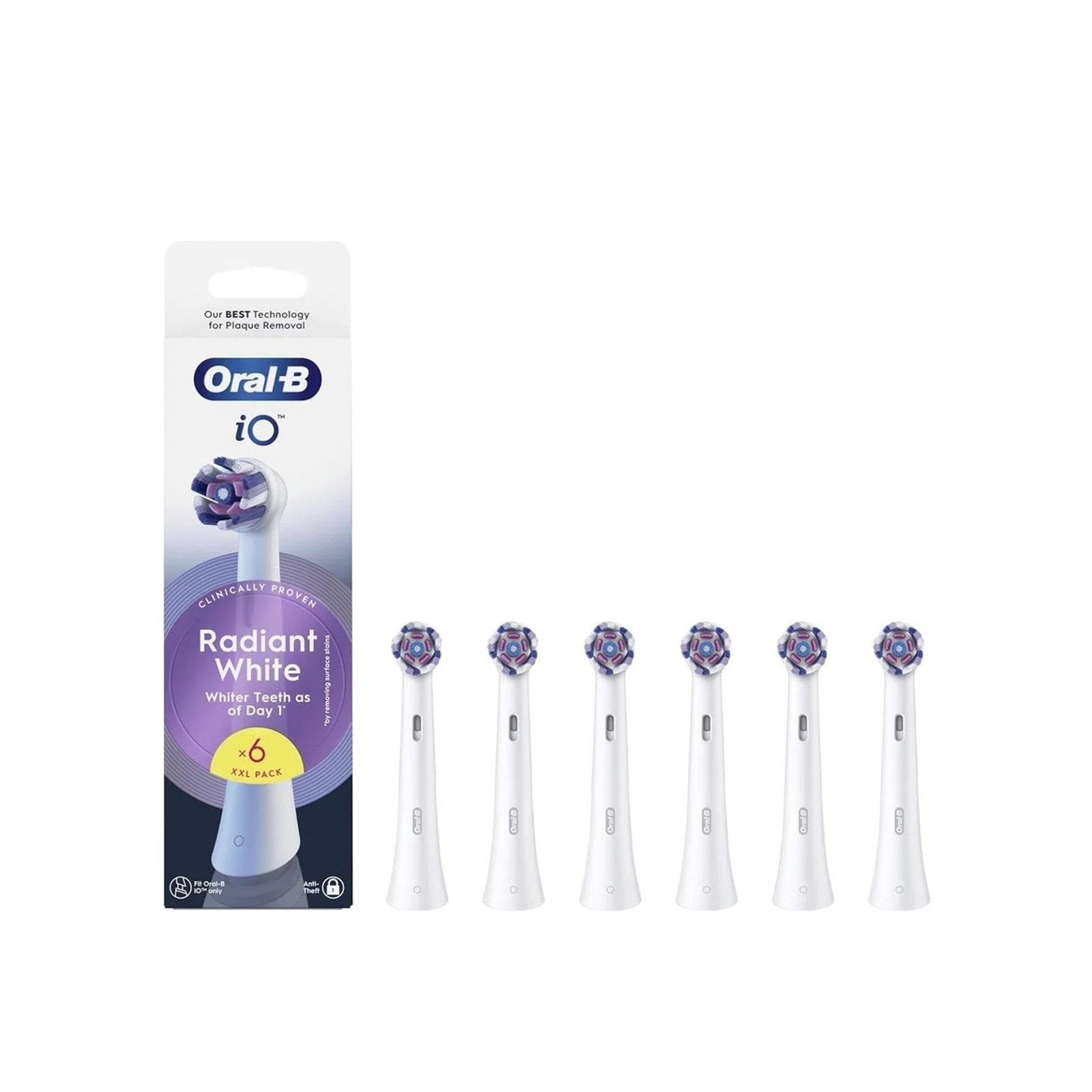 Oral-B iO Radiant White Replacement Head Electric Toothbrush White x6