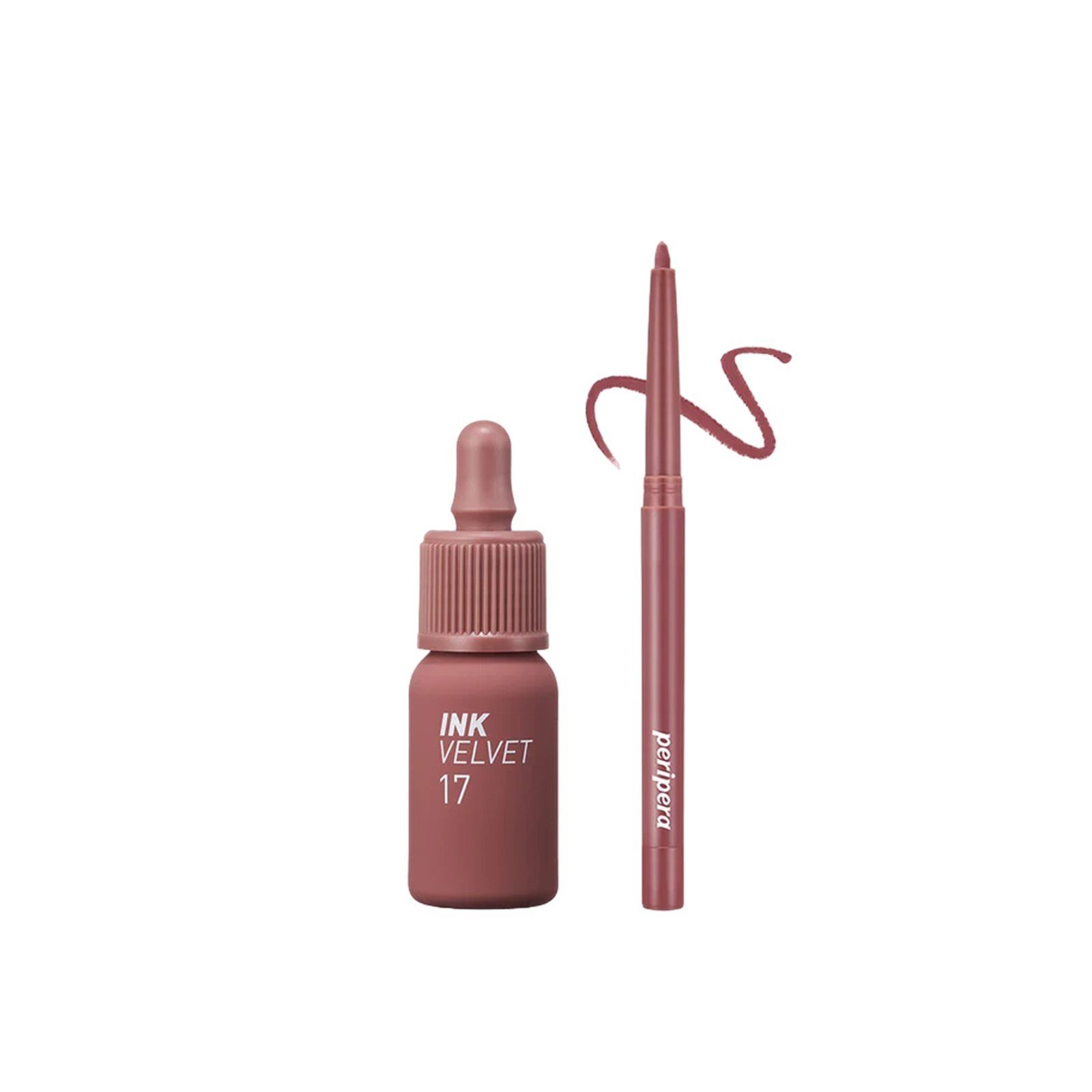 Peripera Ink Velvet Lip Tint + Liner Set Rosy Nude