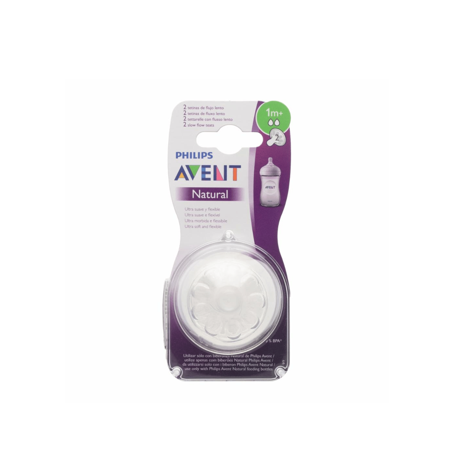 Buy Philips Avent Natural Baby Bottle Nipple Flow 2 1m+ x2 · USA (Spanish)