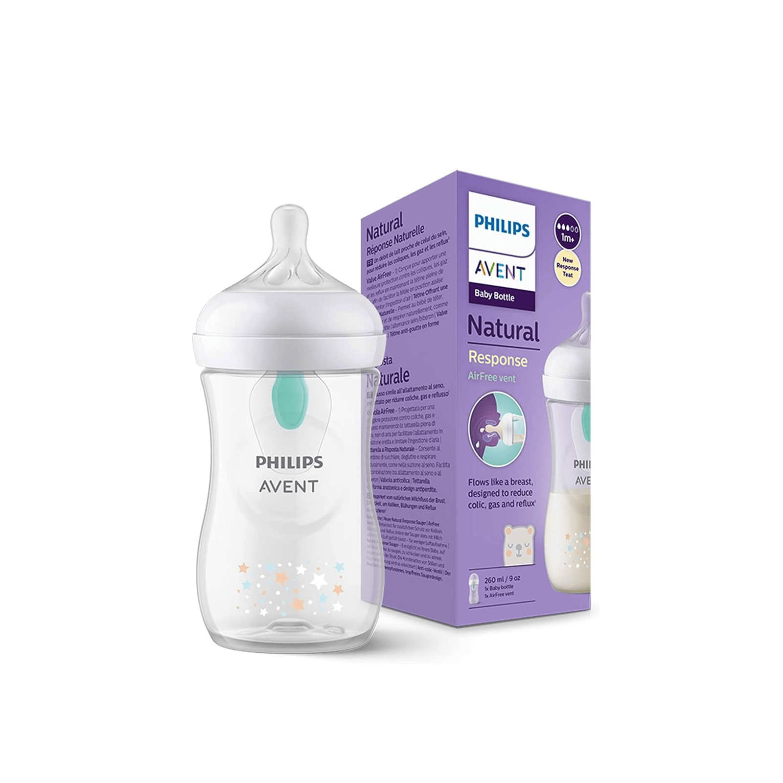 Philips Avent Natural Response AirFree Vent Baby Bottle 1m+ Bear 260ml