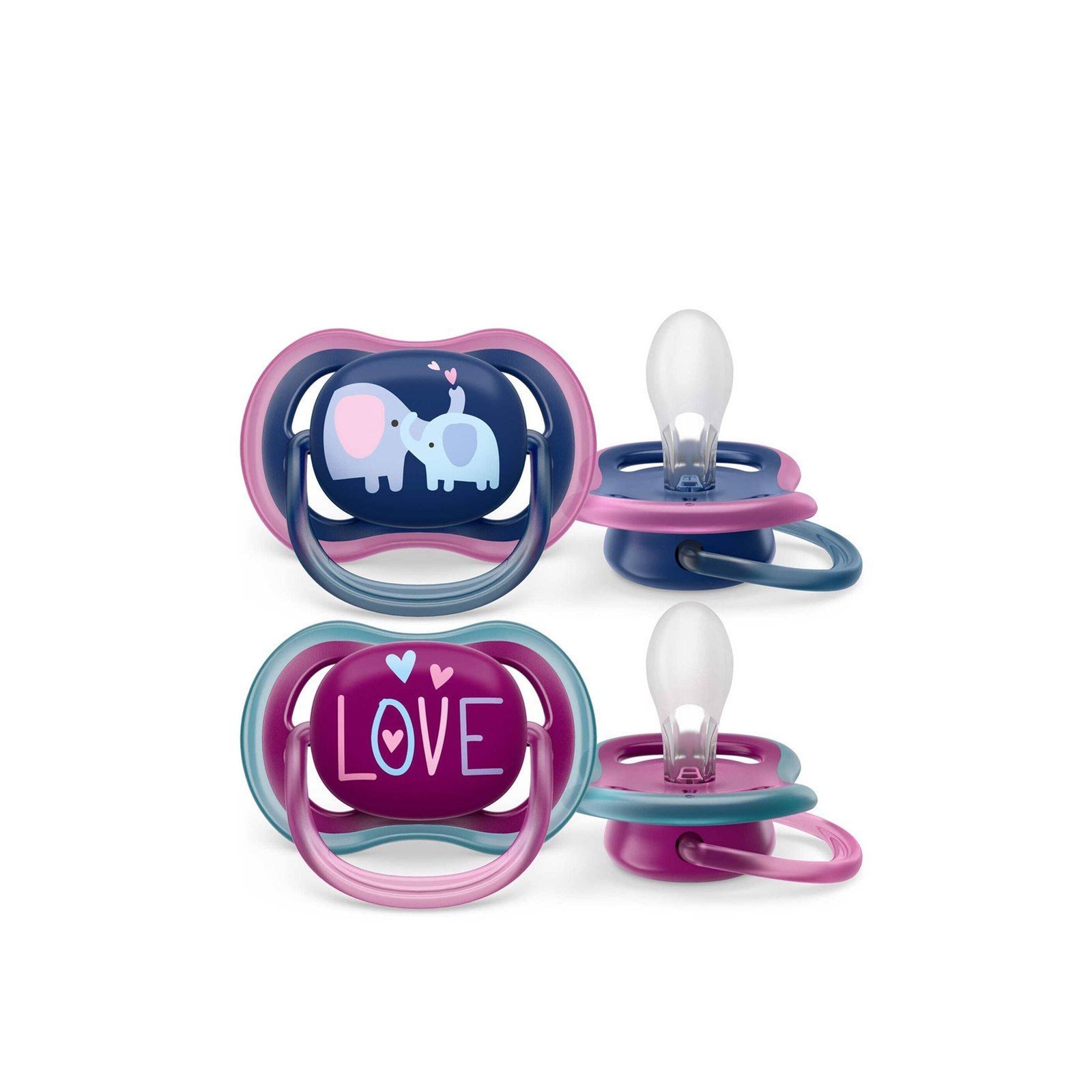Philips Avent Ultra Air Animals Pacifier 18m+ Blue/Purple x2