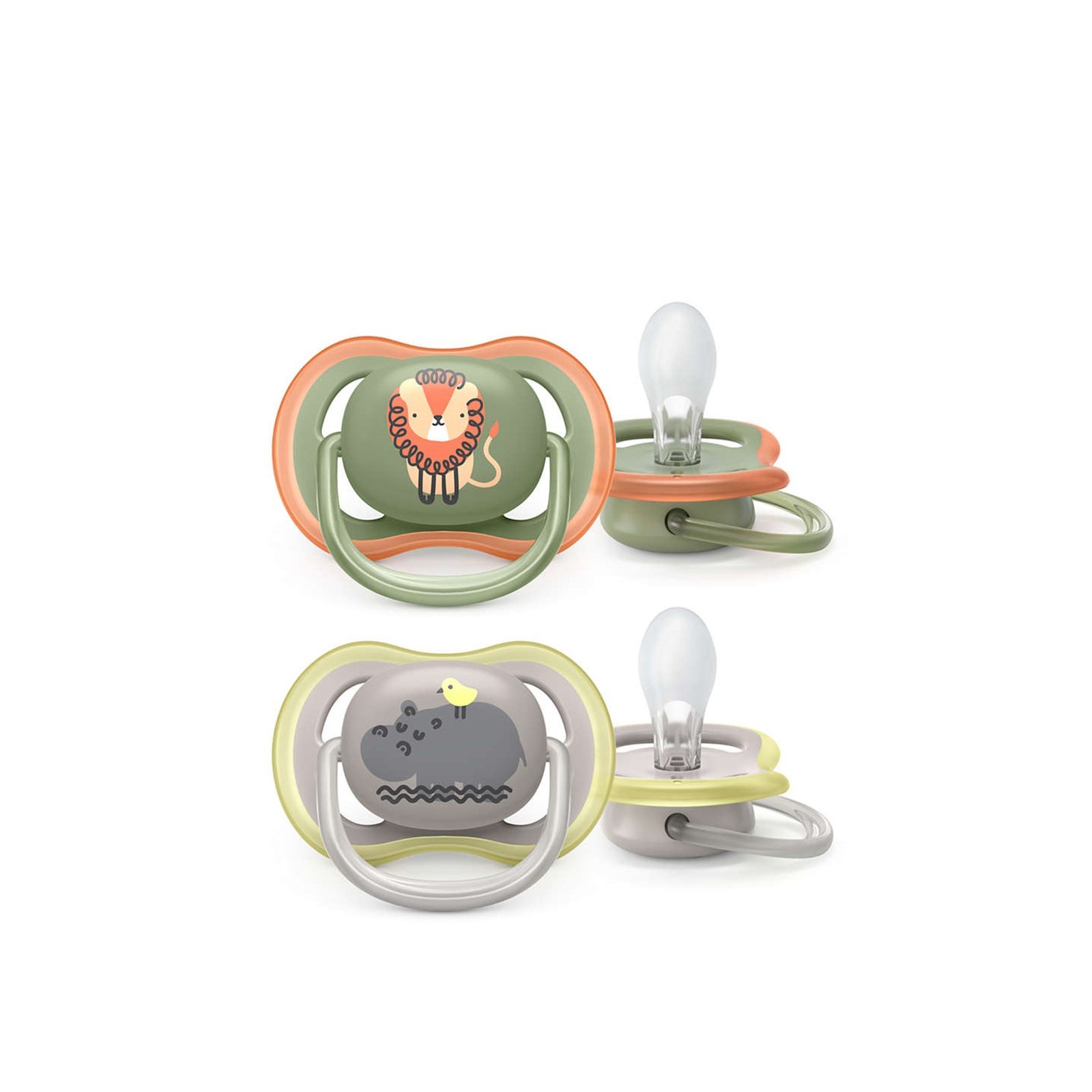 Philips Avent Ultra Air Animals Pacifier 6-18m Green/Grey x2