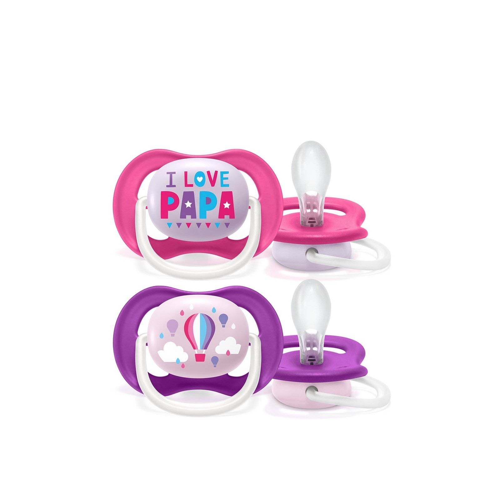 Philips Avent Ultra Air Happy Pacifier 6-18m Pink/Purple x2