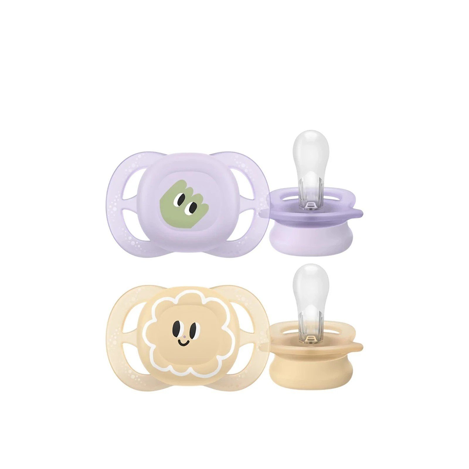 Philips Avent Ultra Start Pacifier 0-2m Purple/Yellow with Design x2