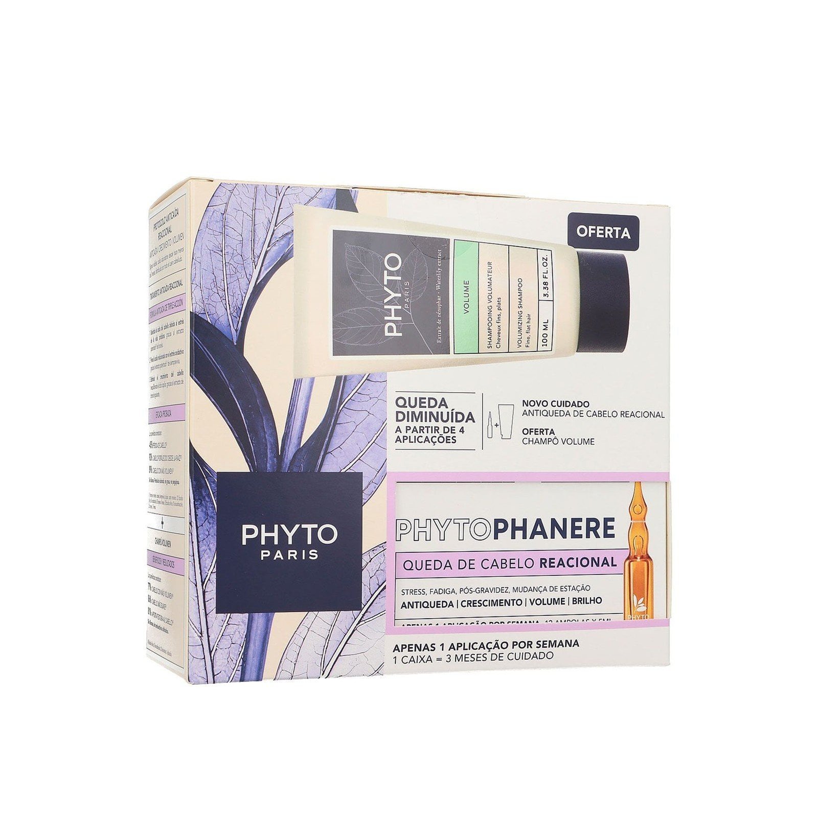 Phytophanere Anti-Reactive Hair Loss Treatment 12x5ml + Phyto Volume Volumizing Shampoo 100ml